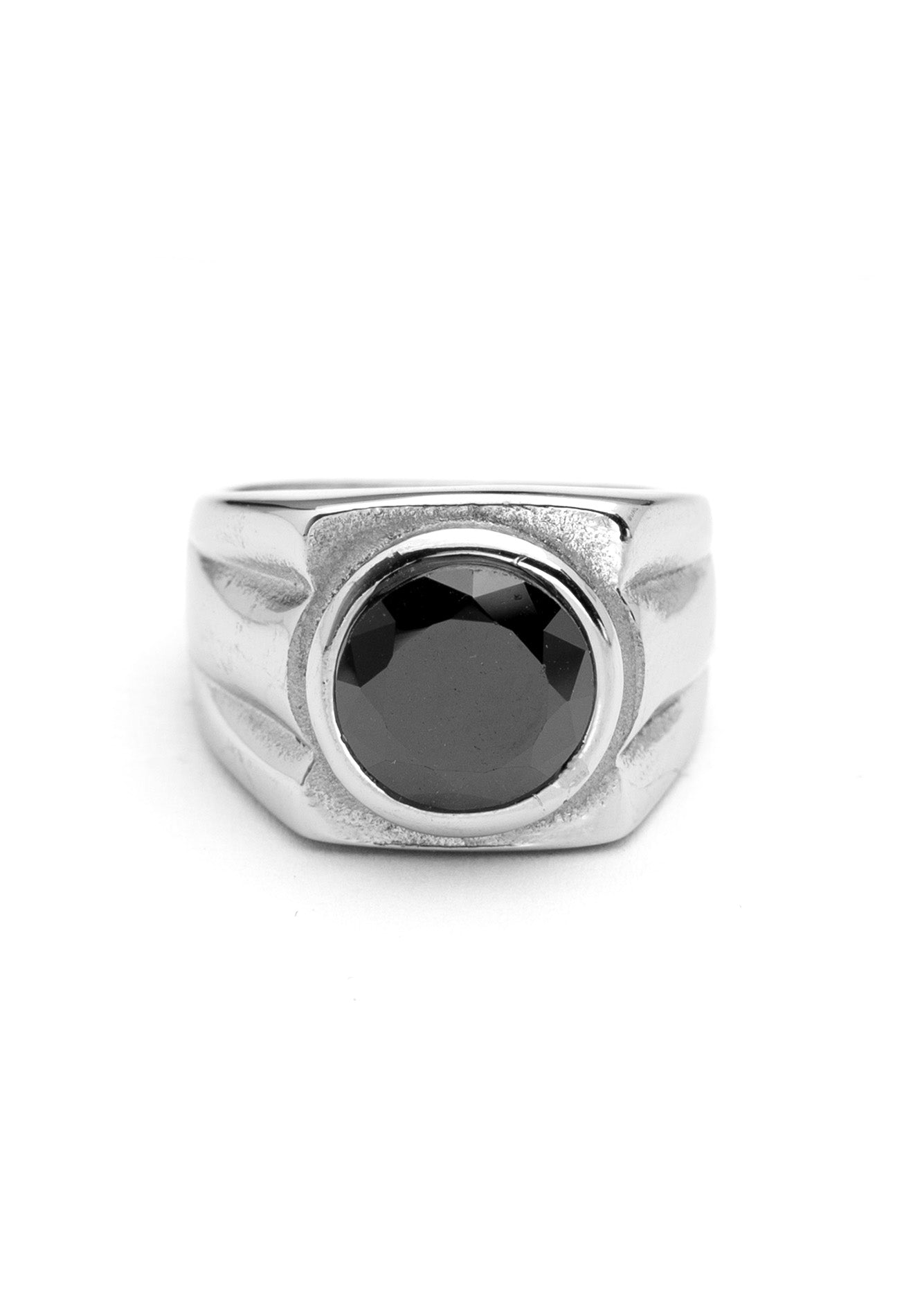 Round Black Stone Stainless Steel Ring