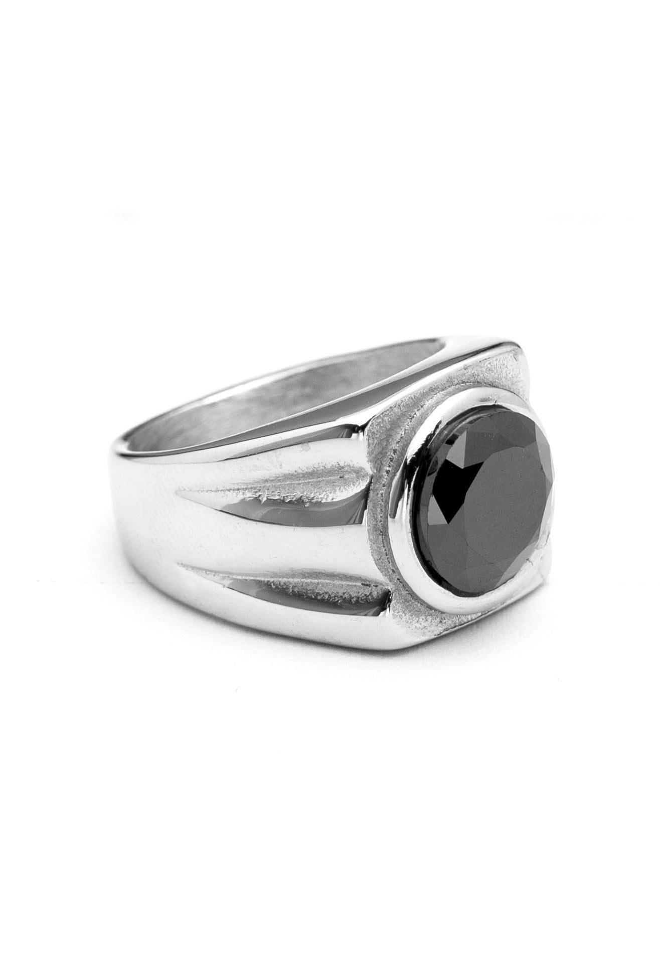 Round Black Stone Stainless Steel Ring