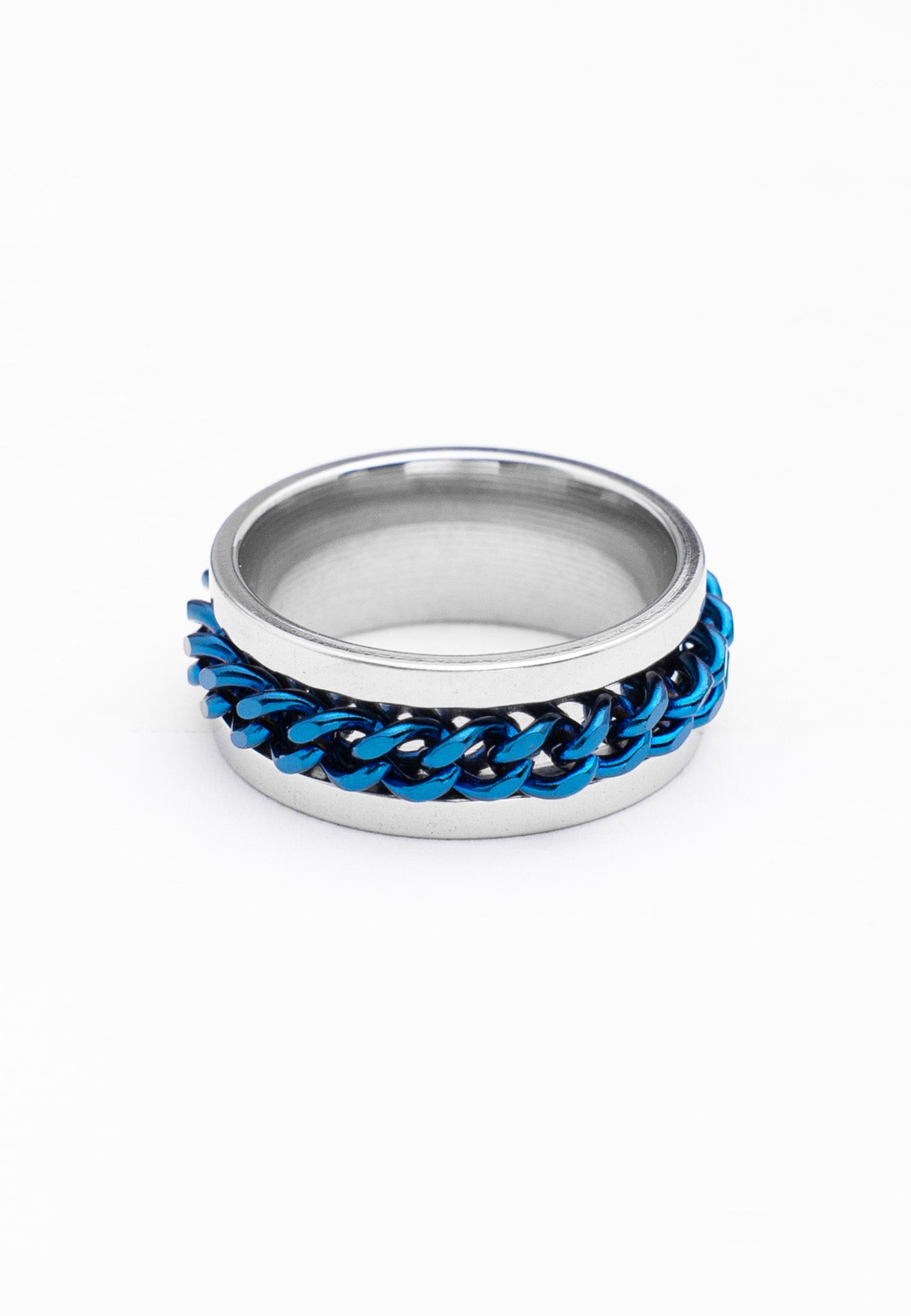 Rotatable Blue Mid Chain Stainless Steel Ring