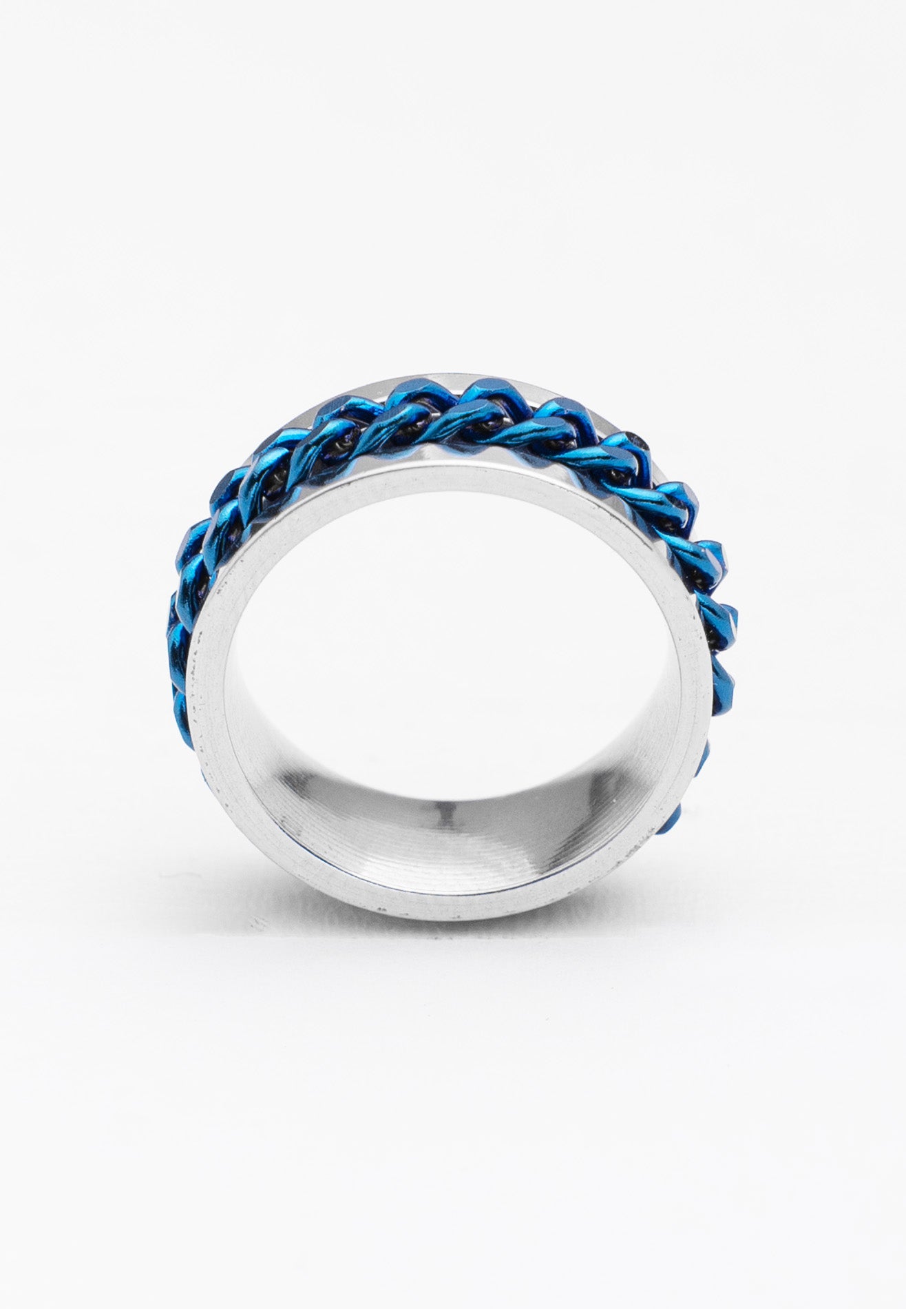 Rotatable Blue Mid Chain Stainless Steel Ring