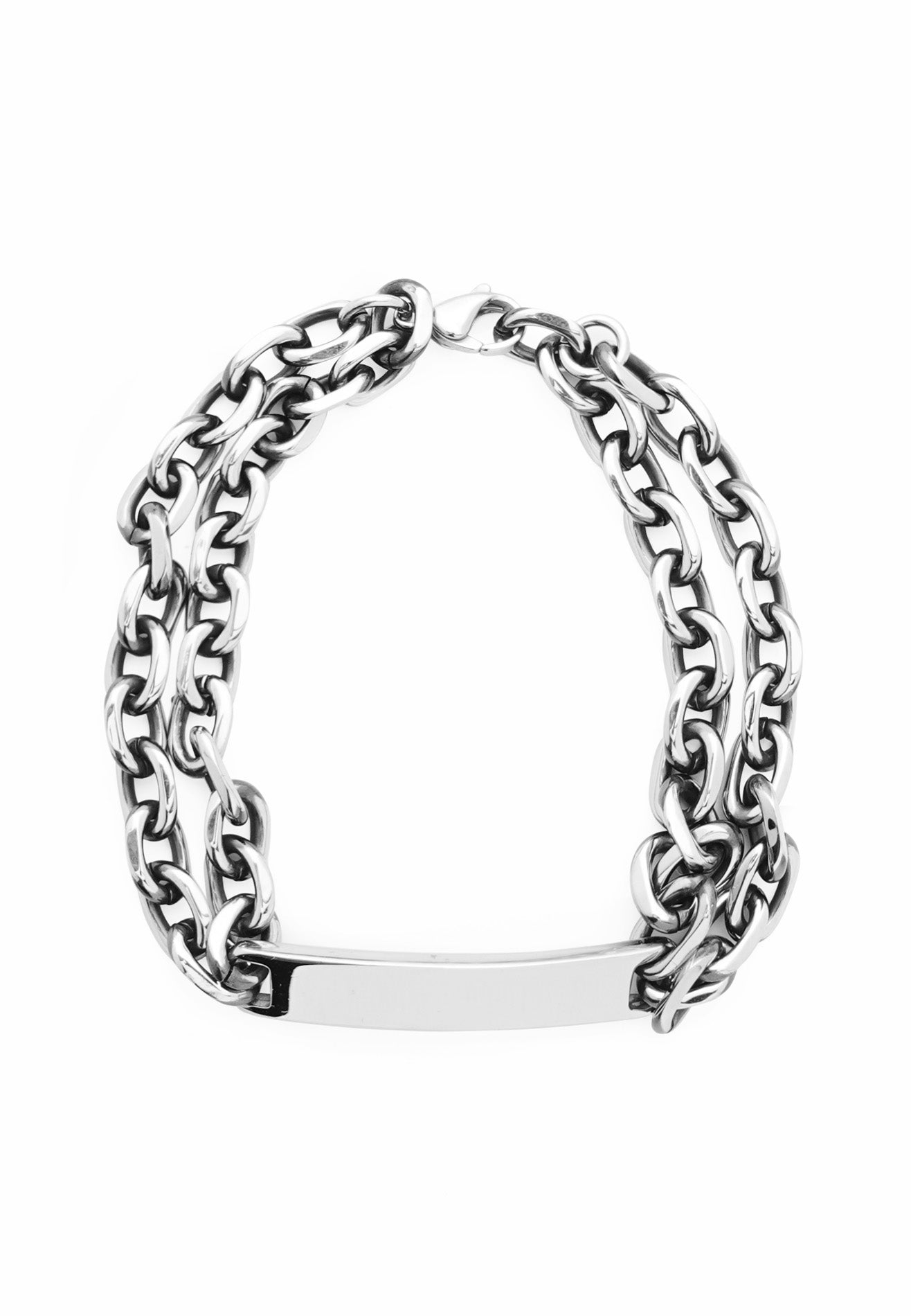 Curb Double Chain Plate Stainless Steel Bracelet