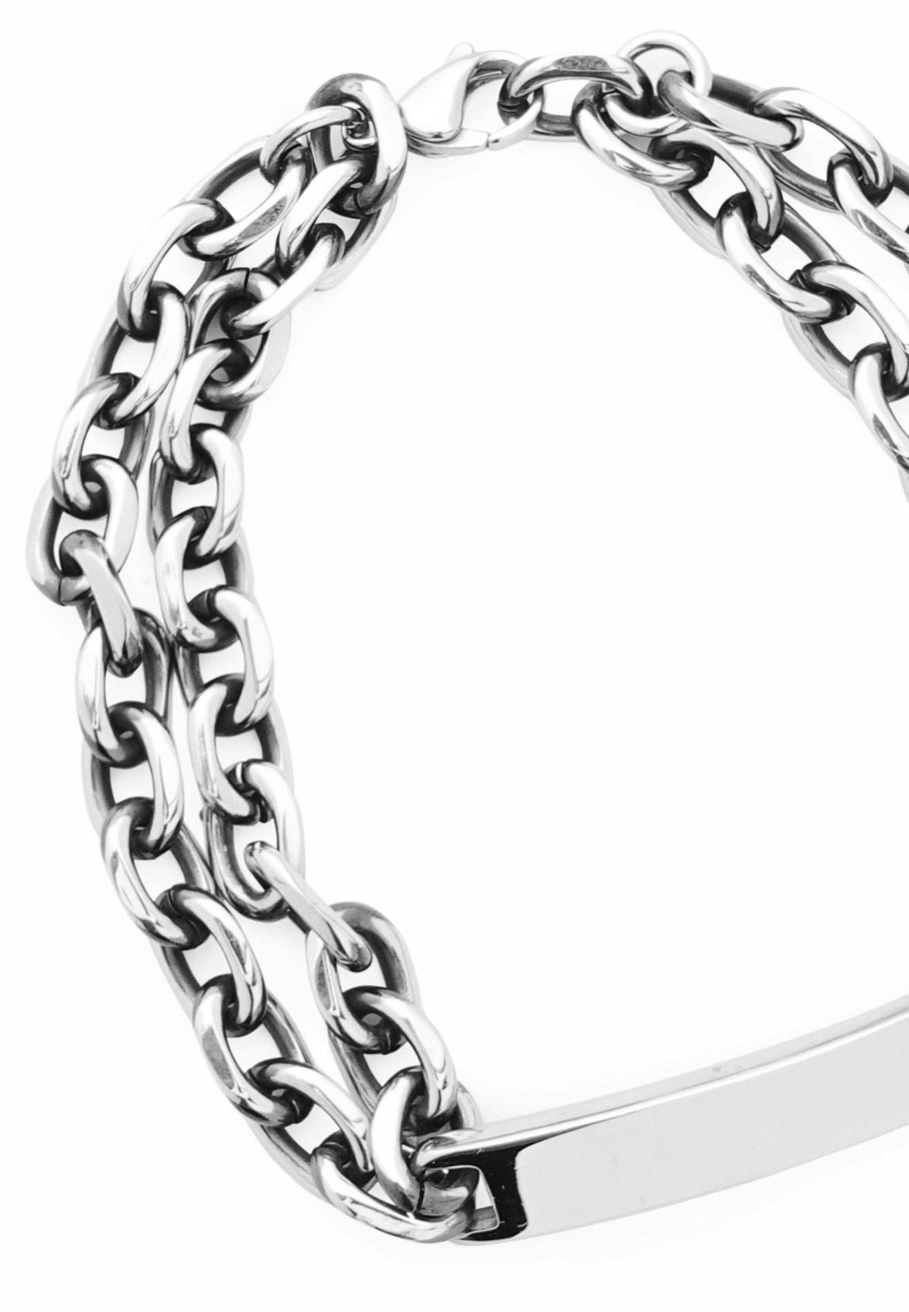 Curb Double Chain Plate Stainless Steel Bracelet