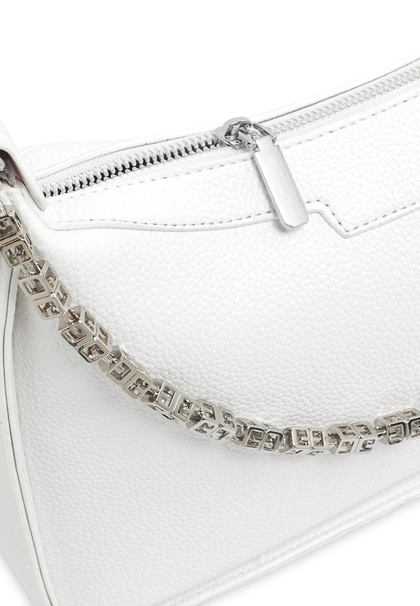 DRUM Chain Details Shoulder Bag - White