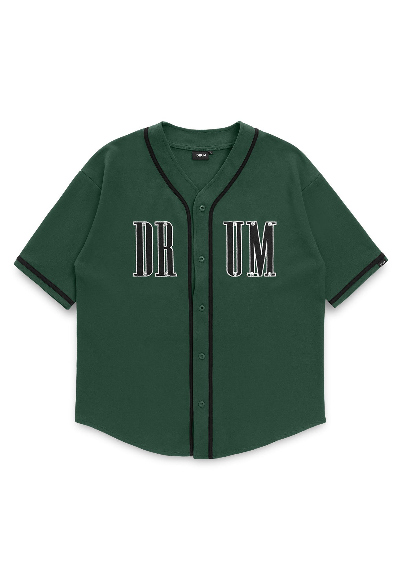 DRUM SELECT Studded PU Embroidery Baseball Shirt- Dark Green