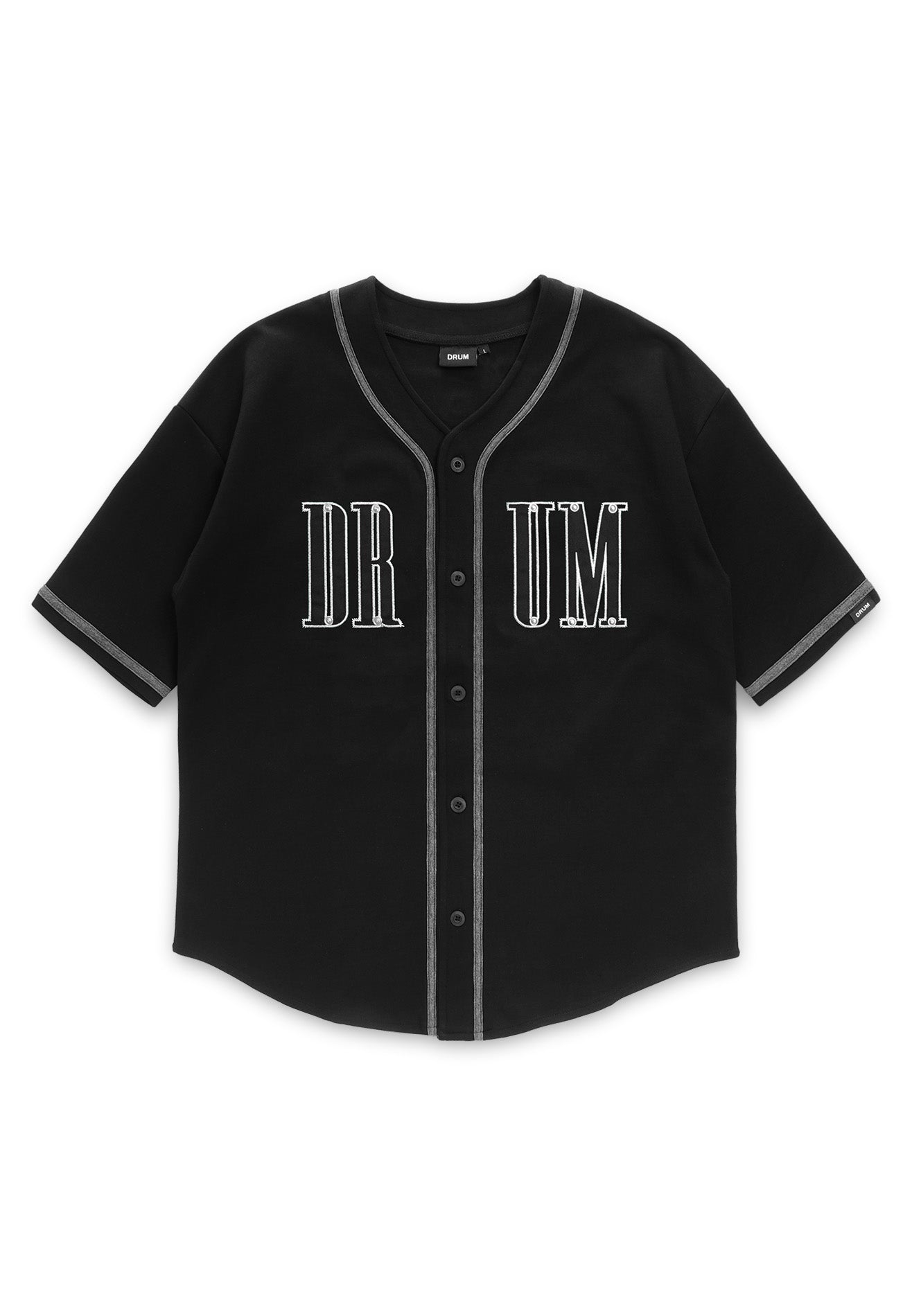 DRUM SELECT Studded PU Embroidery Baseball Shirt- Black