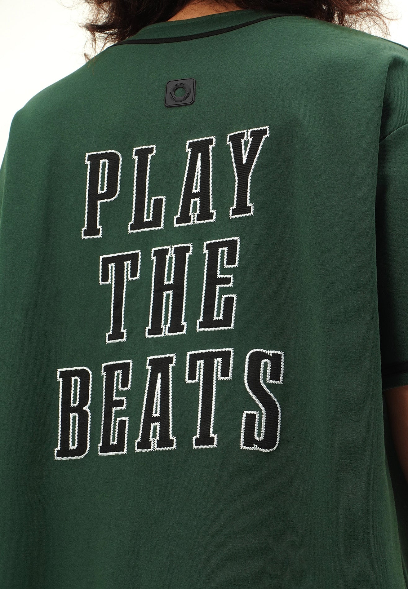 DRUM SELECT Studded PU Embroidery Baseball Shirt- Dark Green