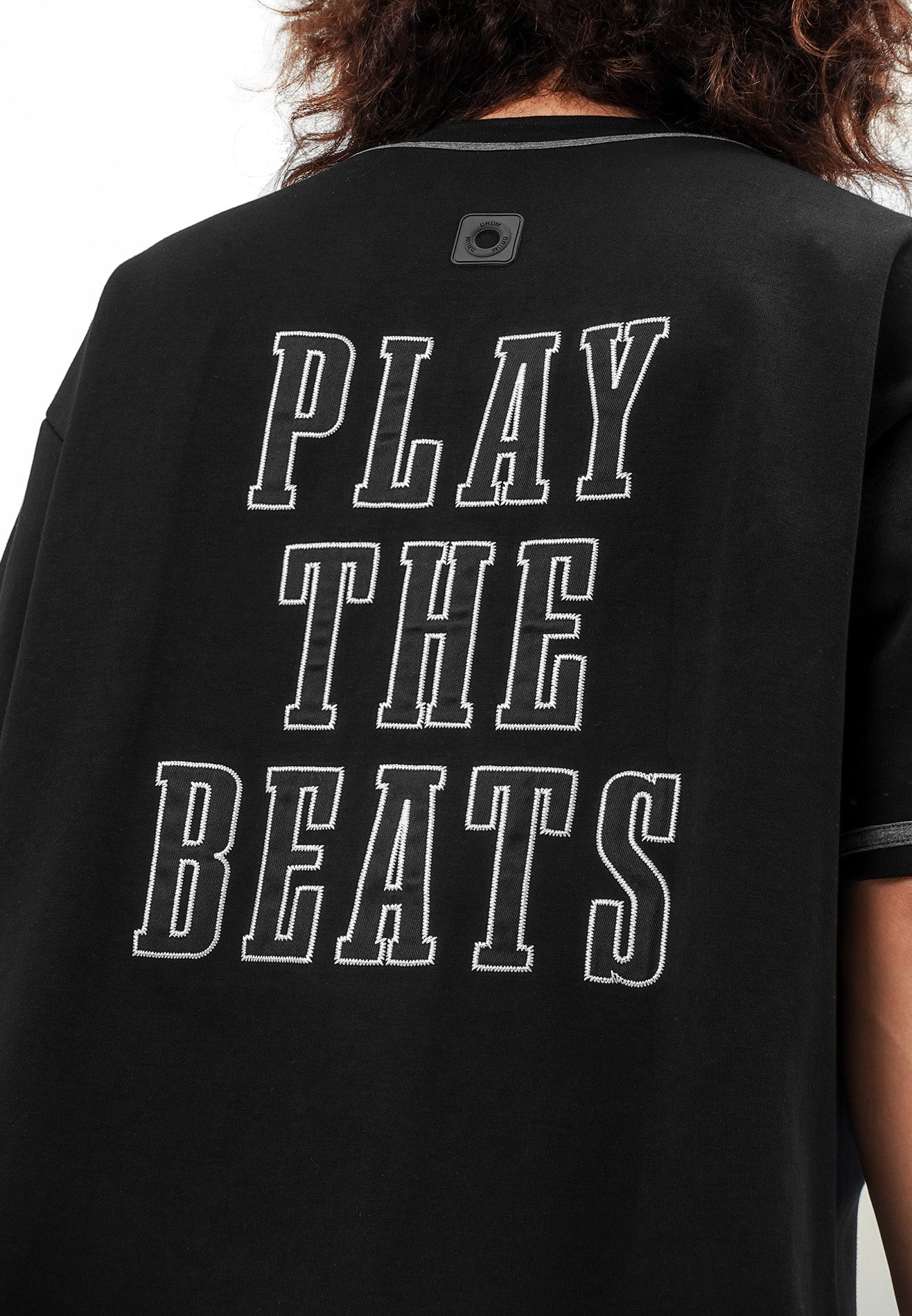 DRUM SELECT Studded PU Embroidery Baseball Shirt- Black