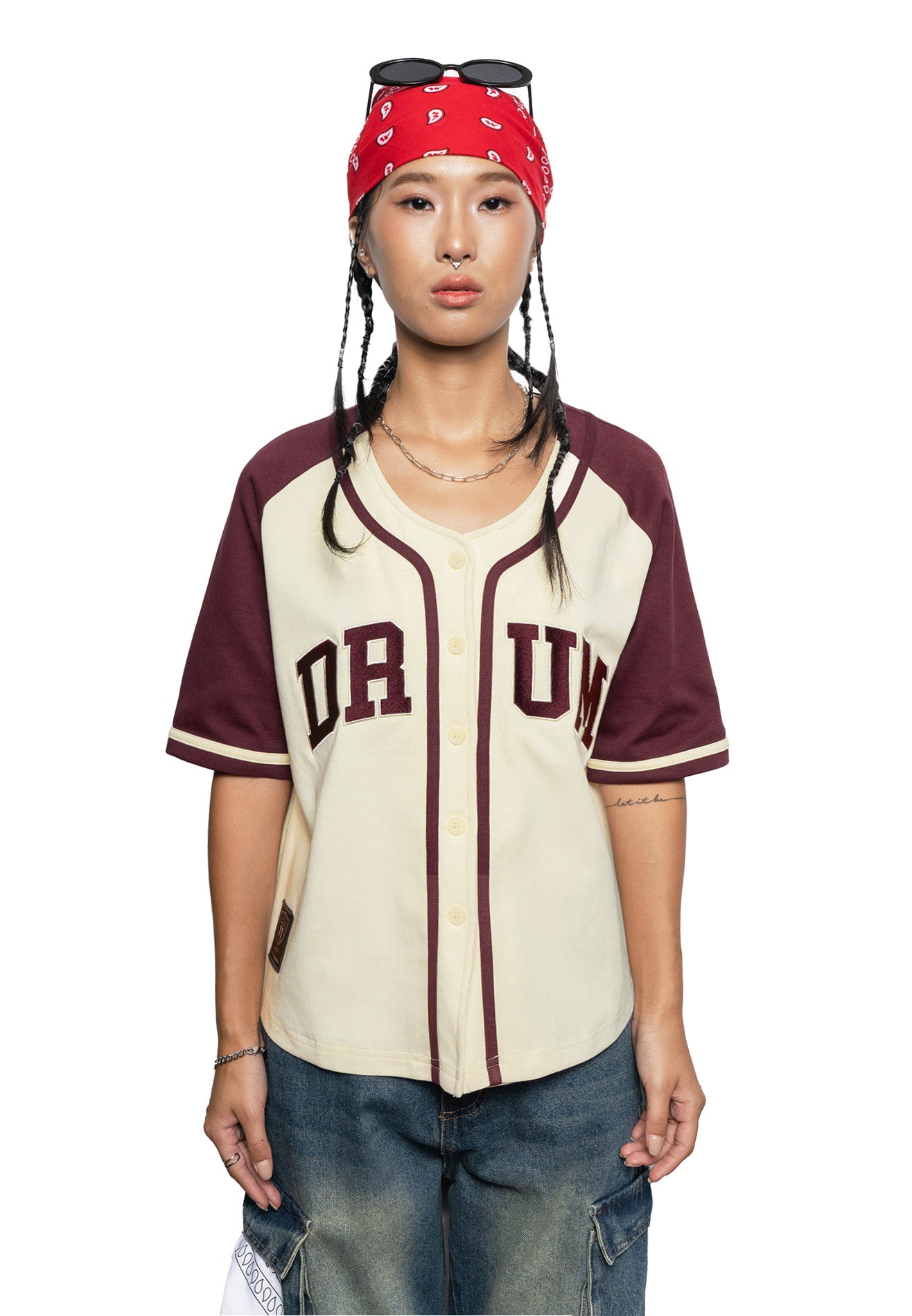 SELECT Women Logo Embroidery Baseball Shirt- Maroon