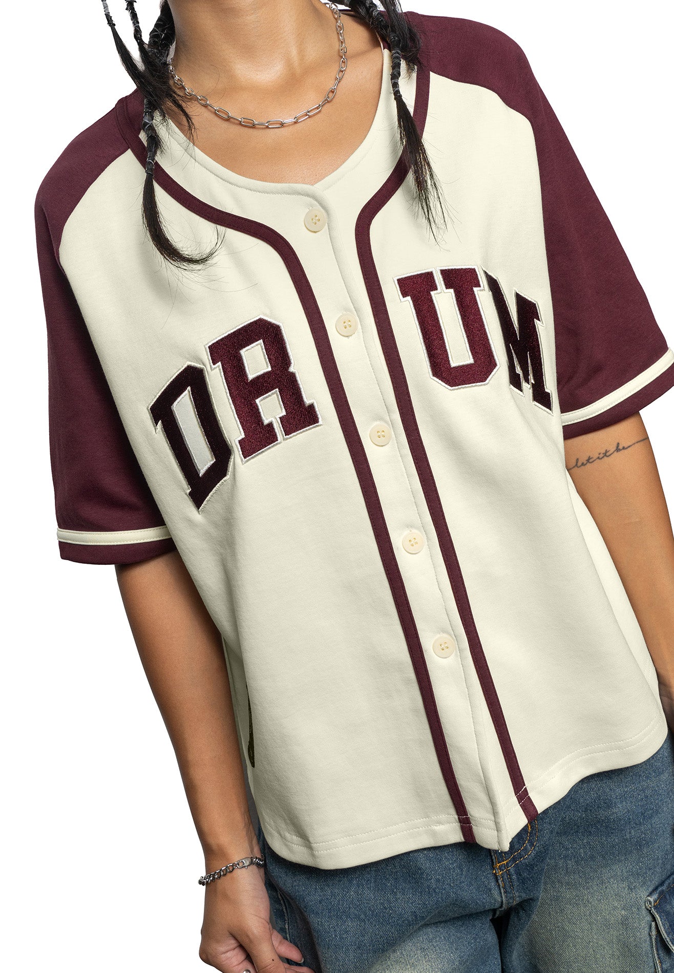 SELECT Women Logo Embroidery Baseball Shirt- Maroon