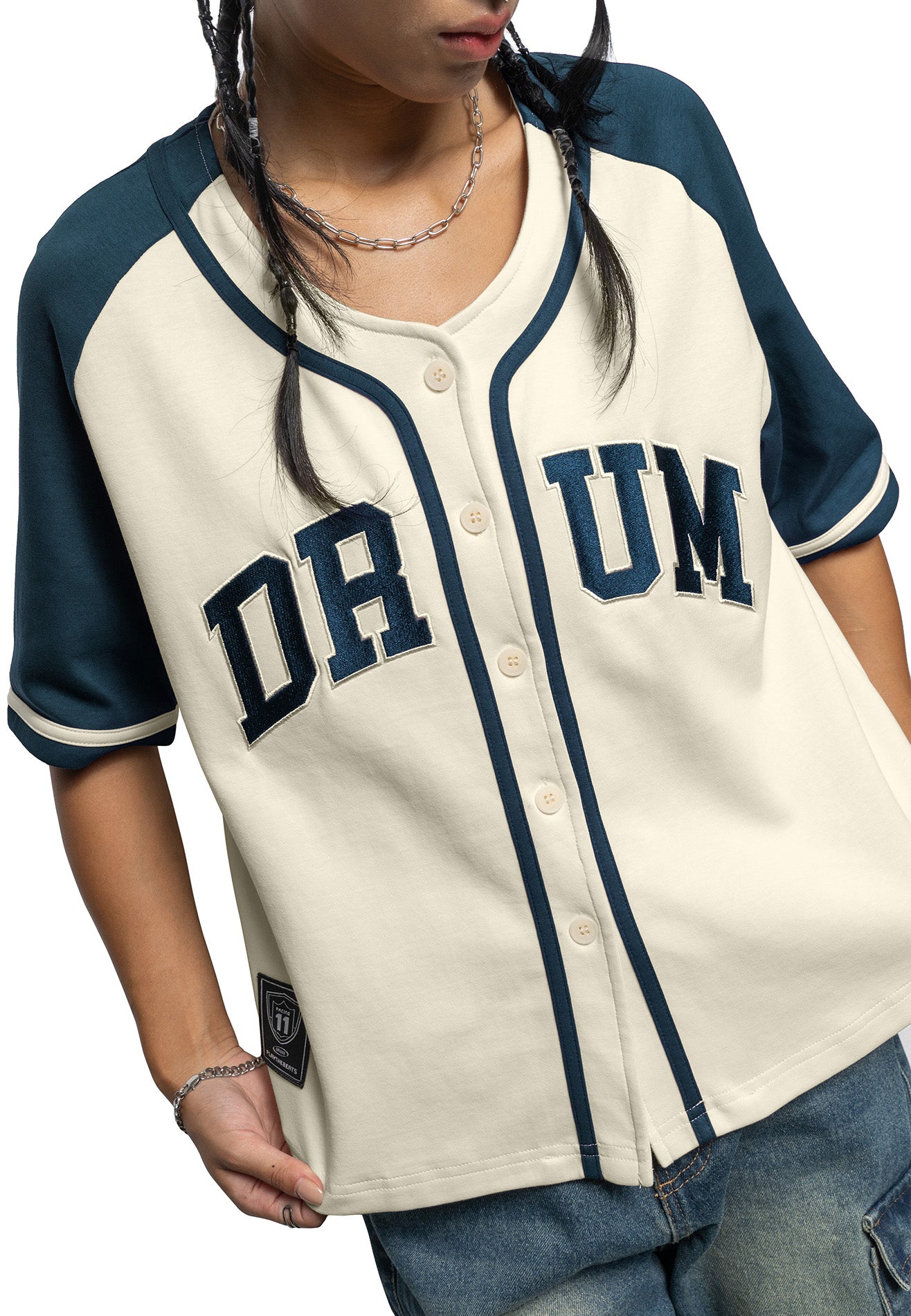 SELECT Women Logo Embroidery Baseball Shirt- Blue