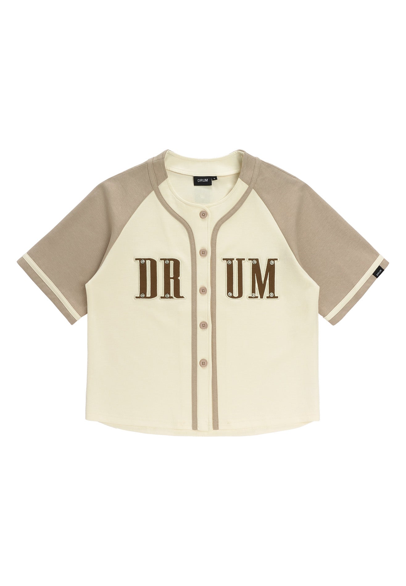 DRUM SELECT Women Applique Embroidery Baseball Shirt- Light Khaki