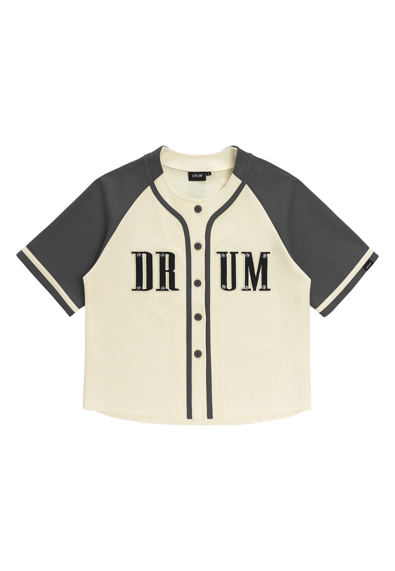 DRUM SELECT Women Applique Embroidery Baseball Shirt- Dark Grey