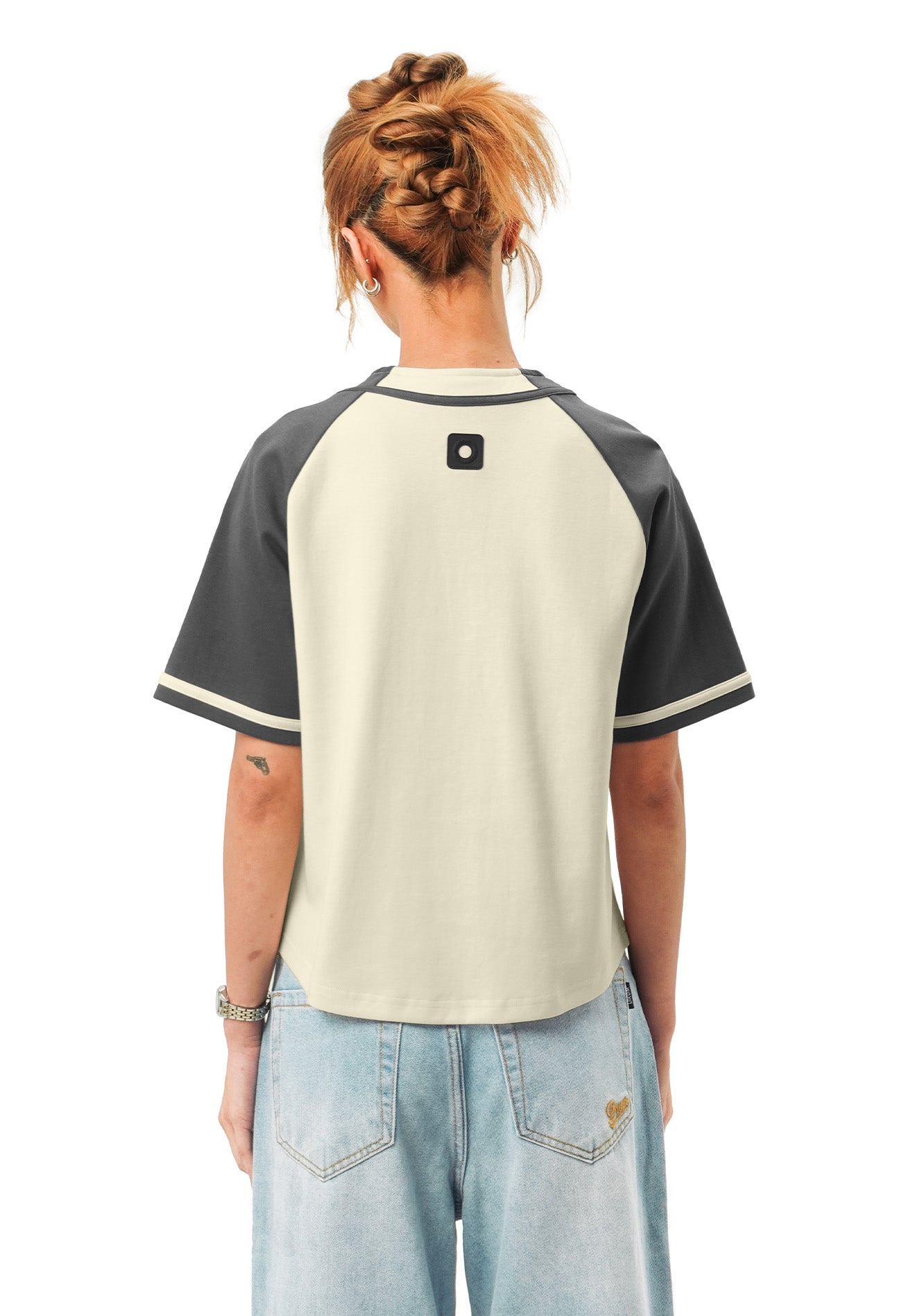 DRUM SELECT Women Applique Embroidery Baseball Shirt- Dark Grey