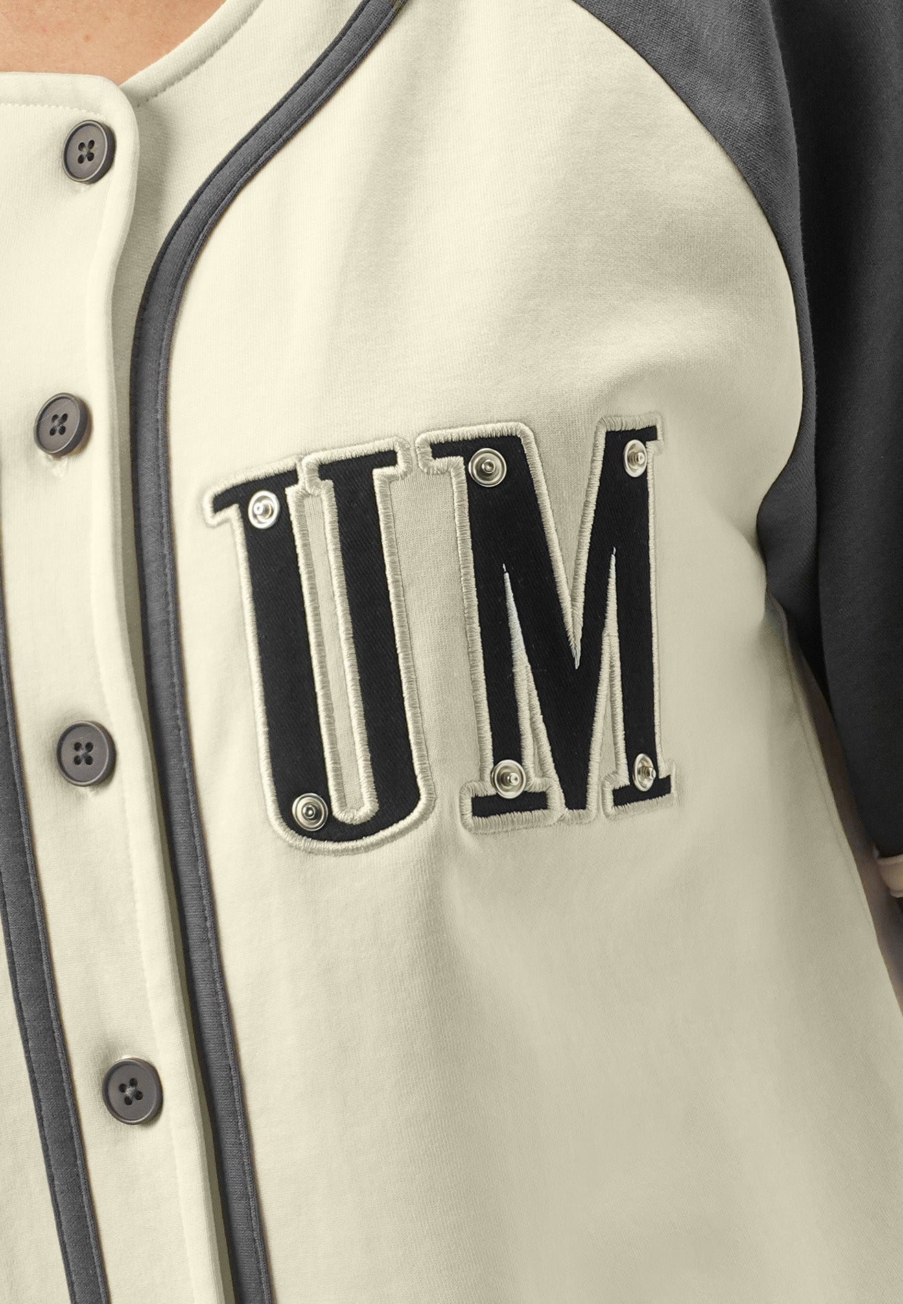 DRUM SELECT Women Applique Embroidery Baseball Shirt- Dark Grey