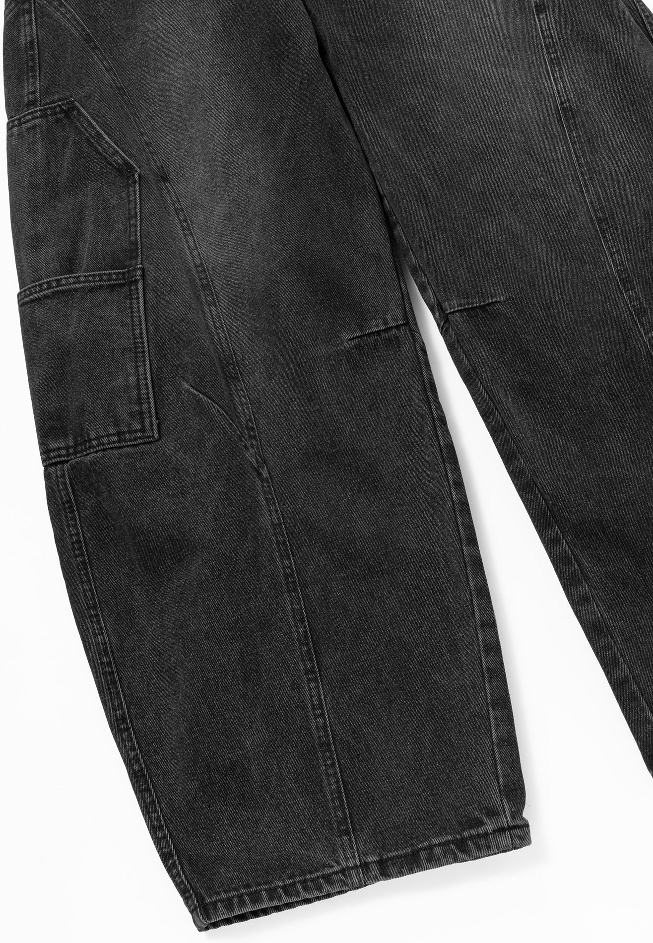 DRUM S. Barrel Style Washed Cargo Jeans- Black
