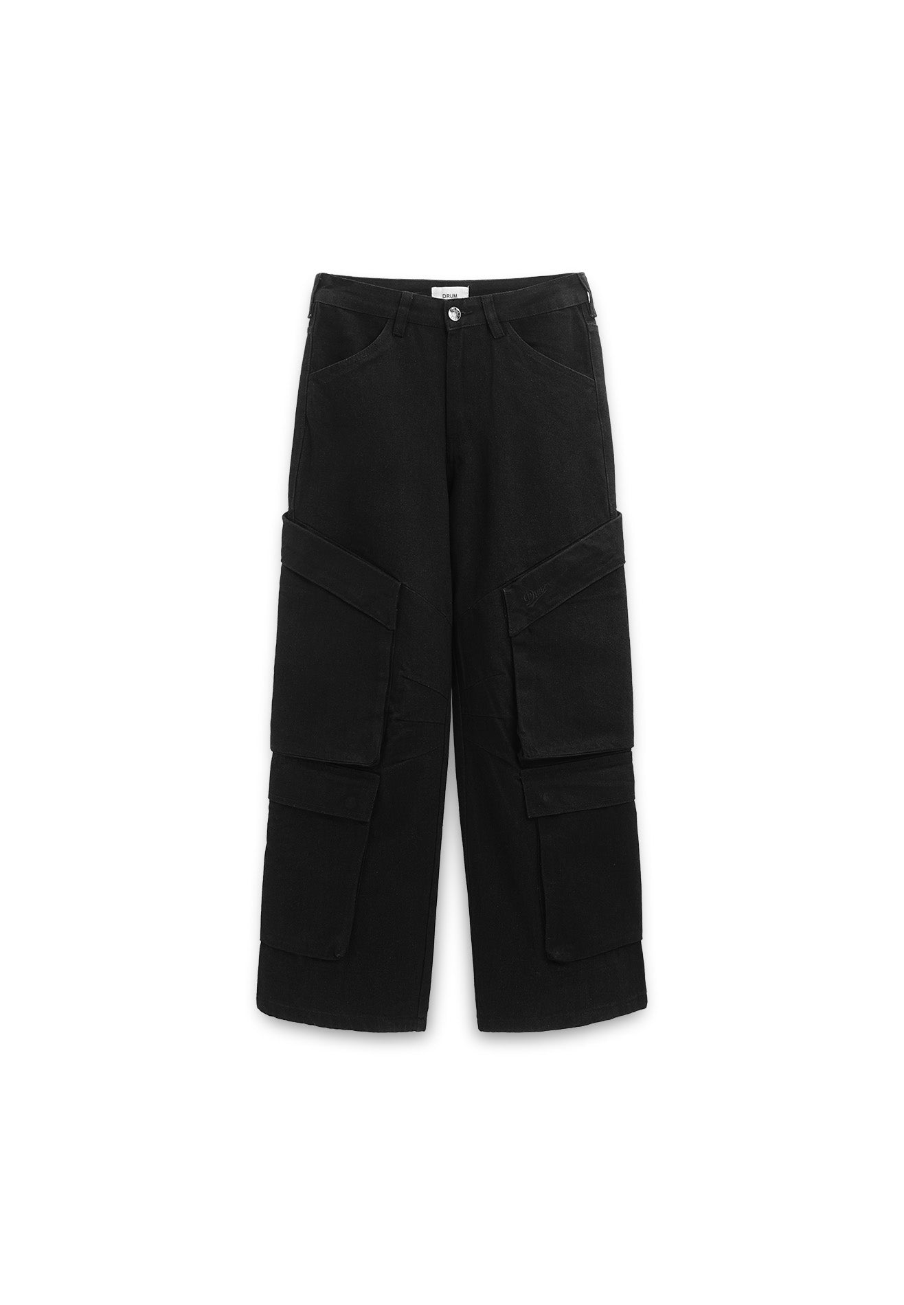 DRUM SELECT Twin Pockets Detailed Baggy Cargo Jeans- Black