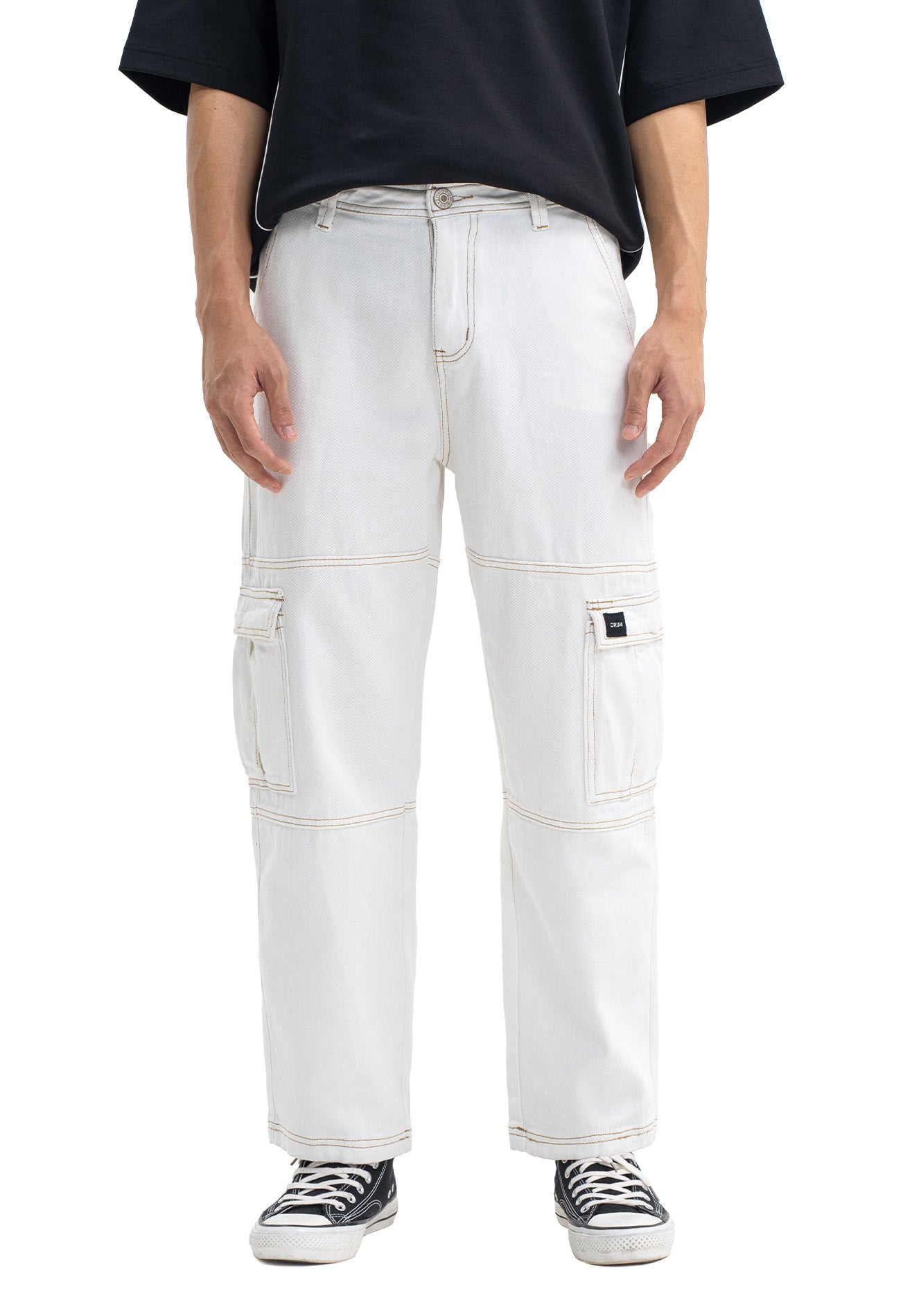 DRUM SELECT 2 Pockets Detailed Straight Cut Cargo- White