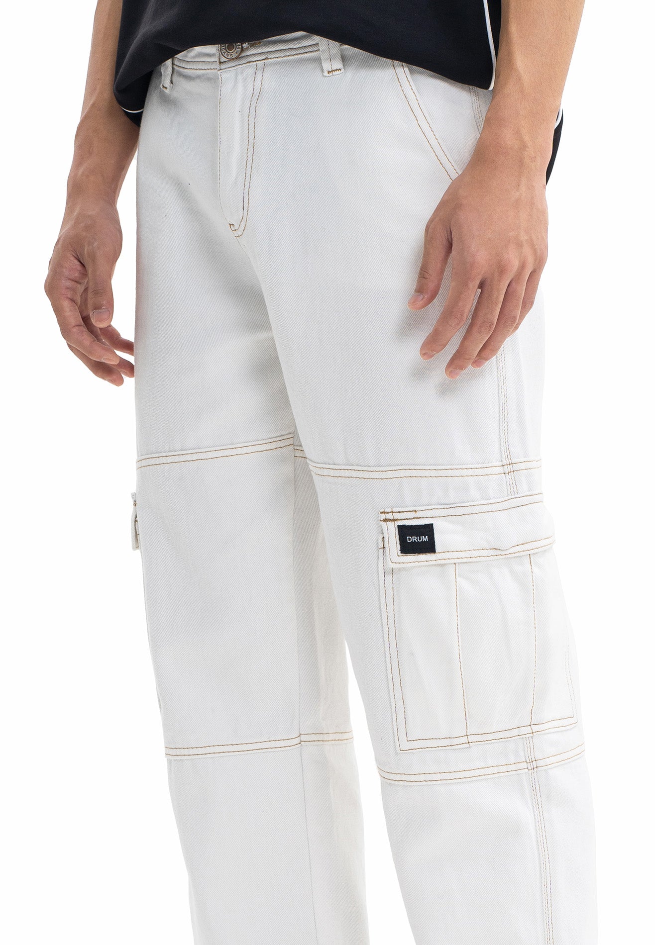 DRUM SELECT 2 Pockets Detailed Straight Cut Cargo- White