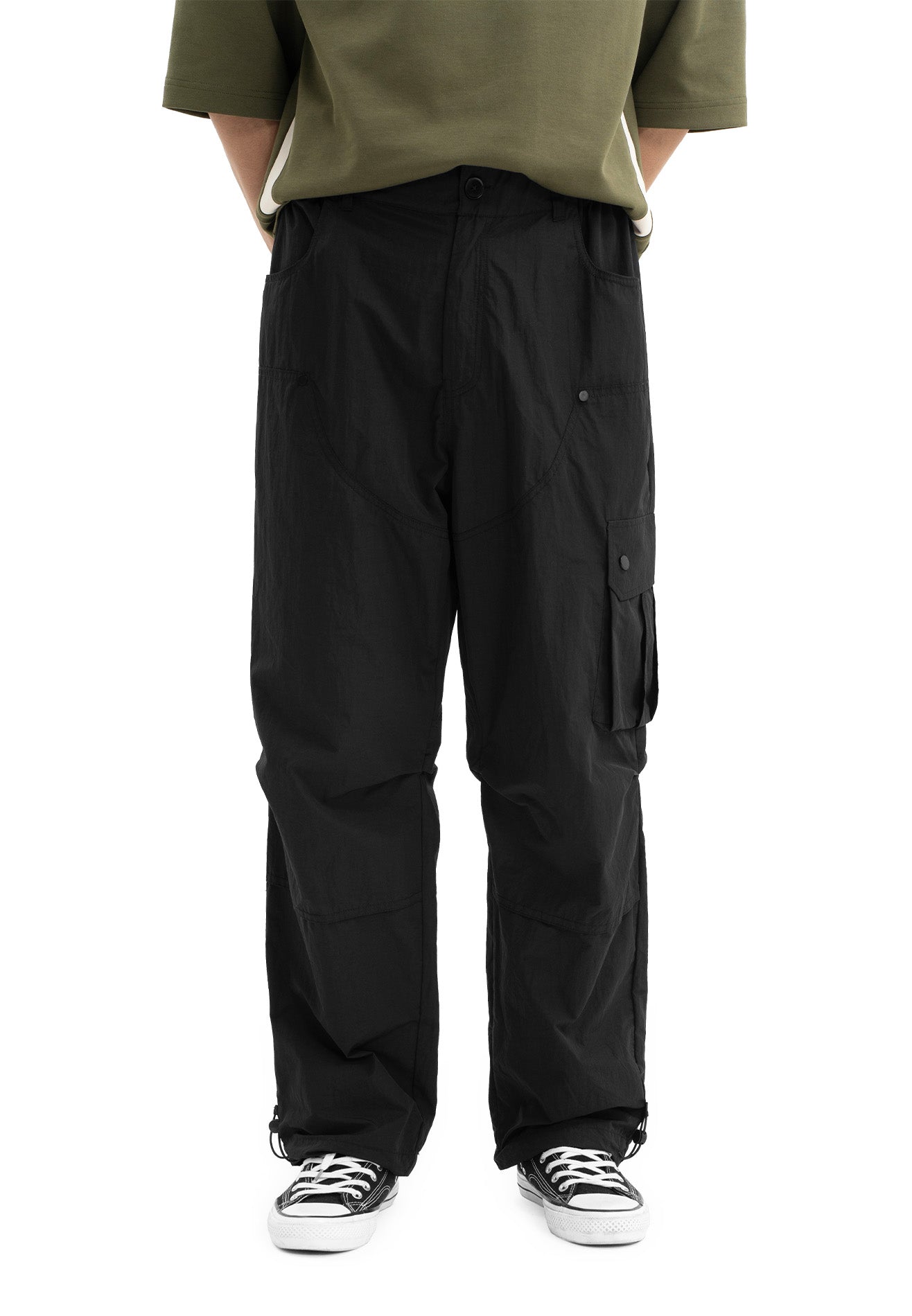 DRUM SELECT Parachute Cargo Pants- Black