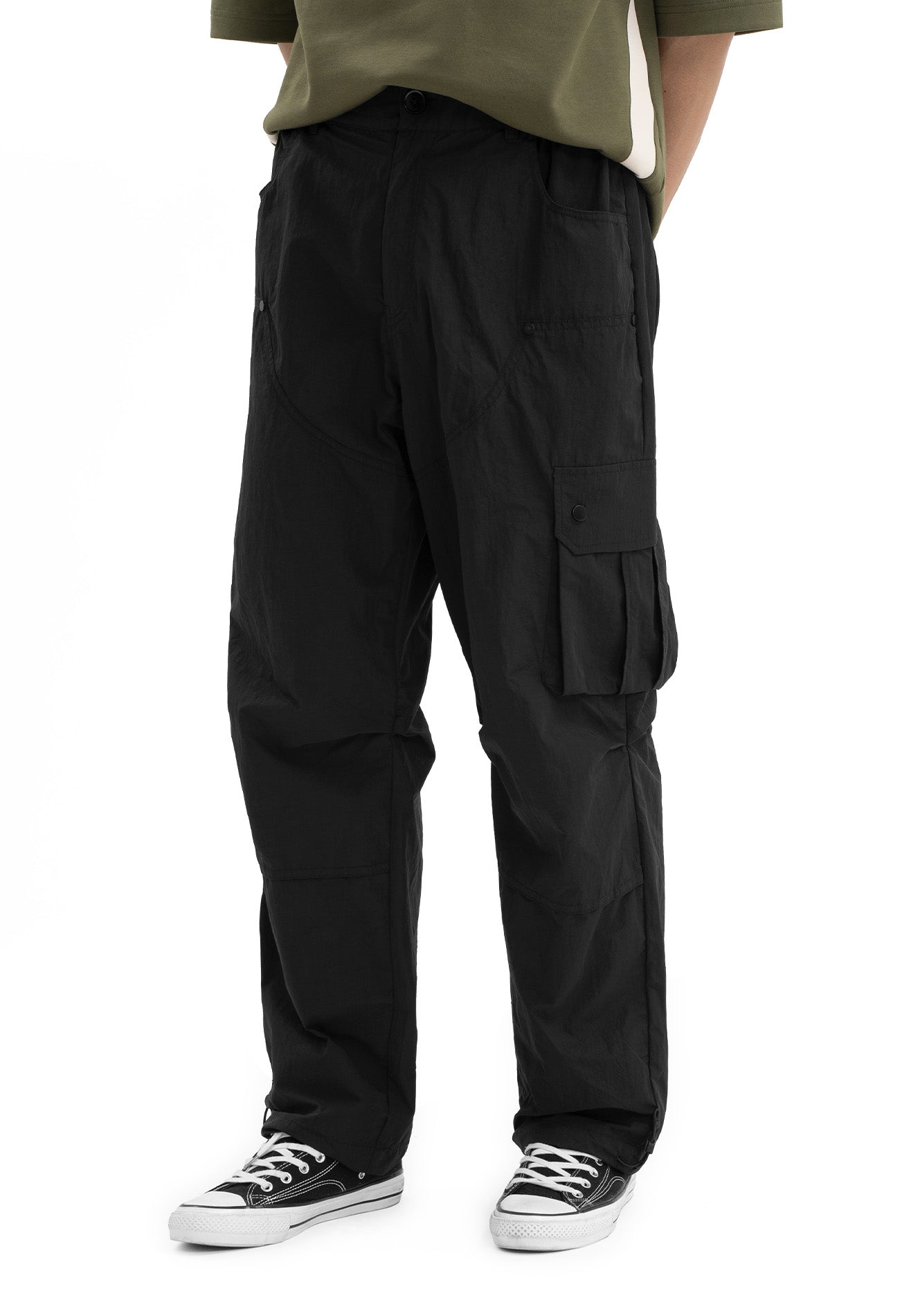 DRUM SELECT Parachute Cargo Pants- Black