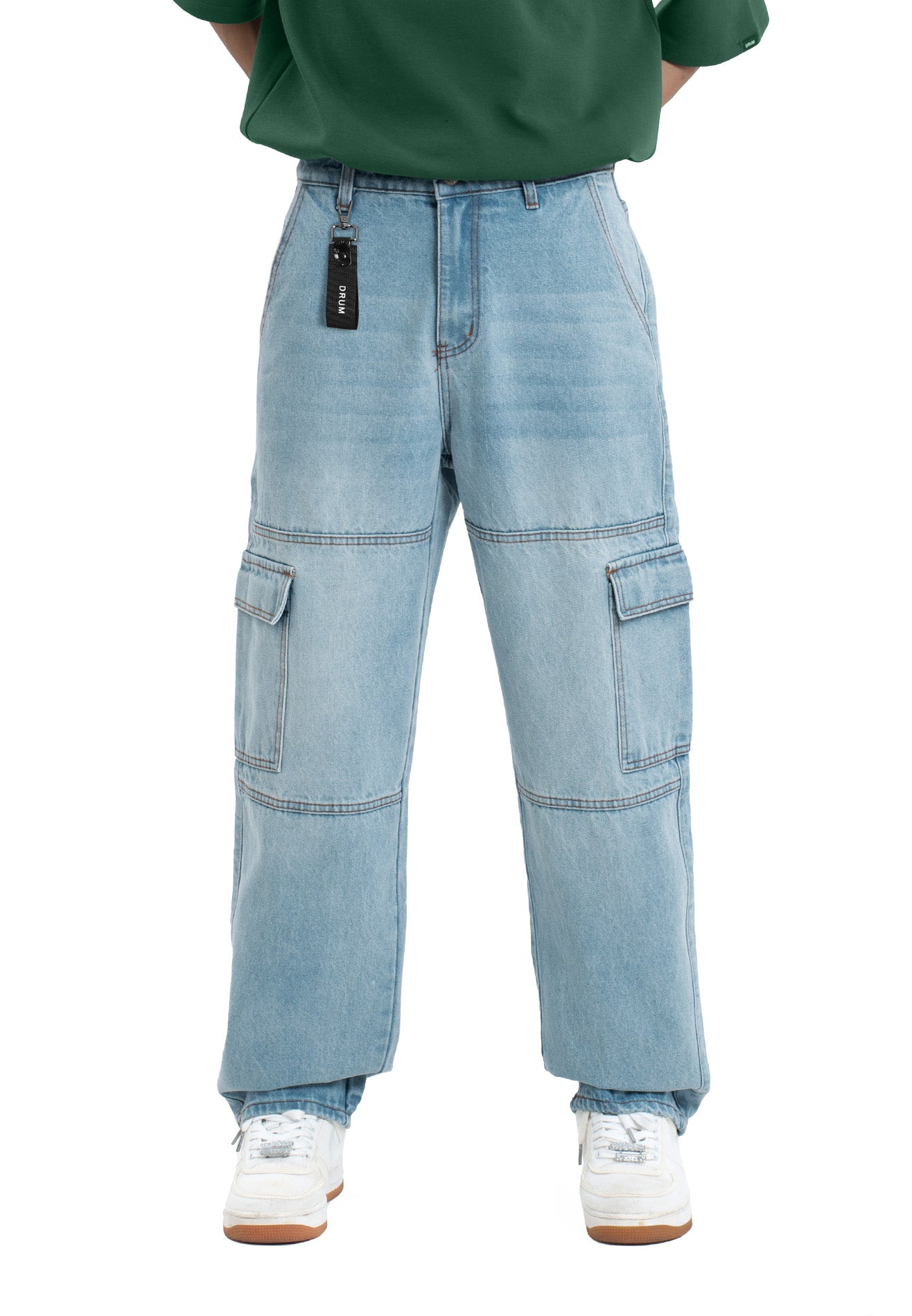 SELECT 2 Side Pockets Detailed Straight Cut Cargo- Light Blue