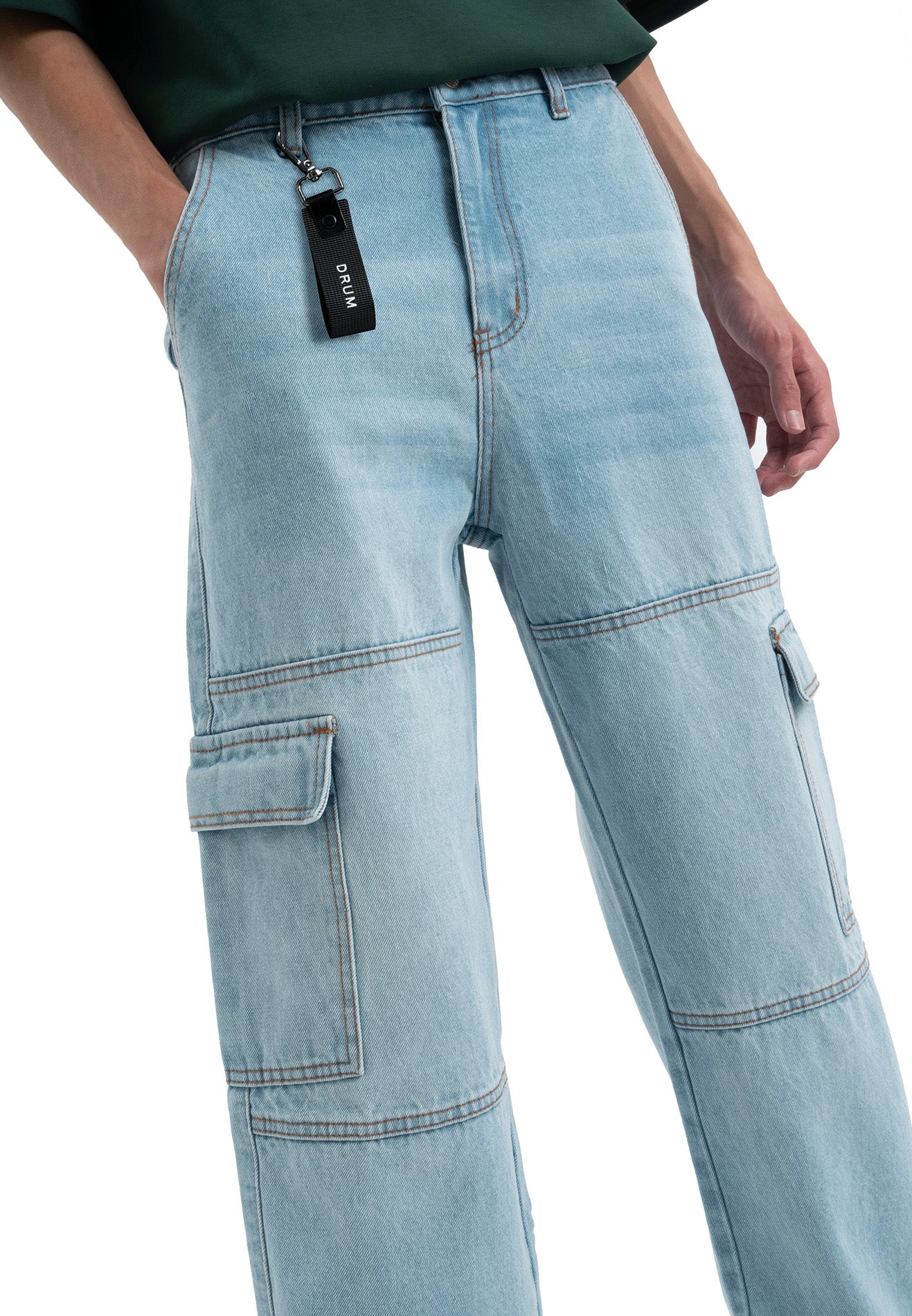 SELECT 2 Side Pockets Detailed Straight Cut Cargo- Light Blue