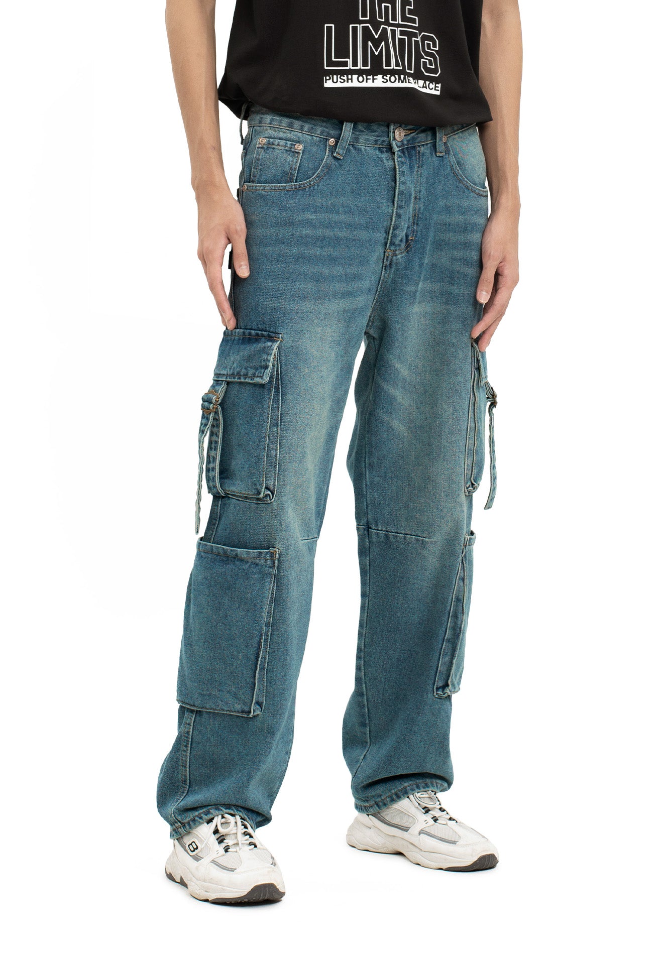 SELECT 4 Side Pockets Detailed Straight Cut Cargo- Blue