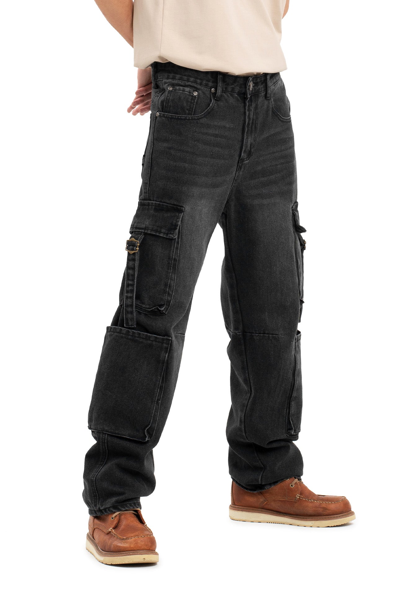 SELECT 4 Side Pockets Detailed Straight Cut Cargo- Black