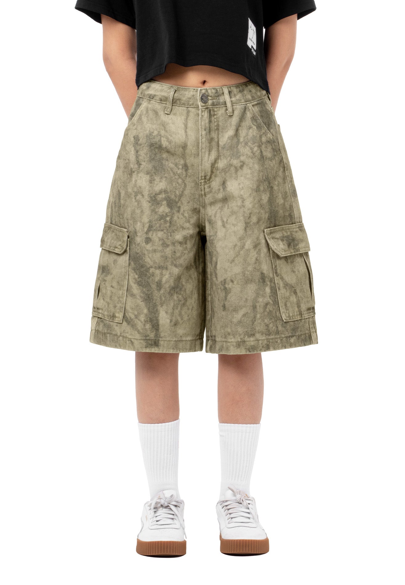 DRUM SELECT Digital Print Cargo Jorts- Khaki