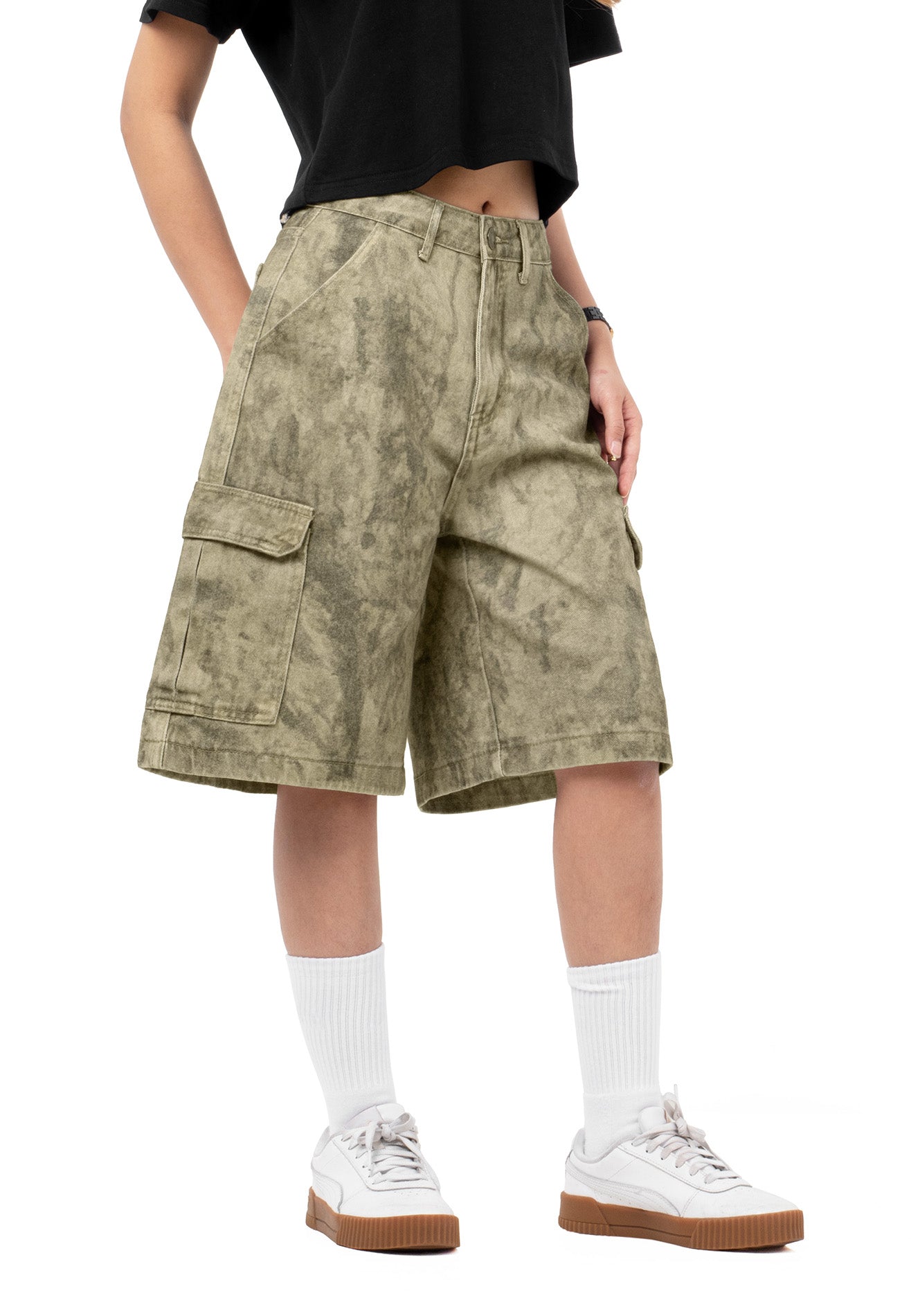 DRUM SELECT Digital Print Cargo Jorts- Khaki