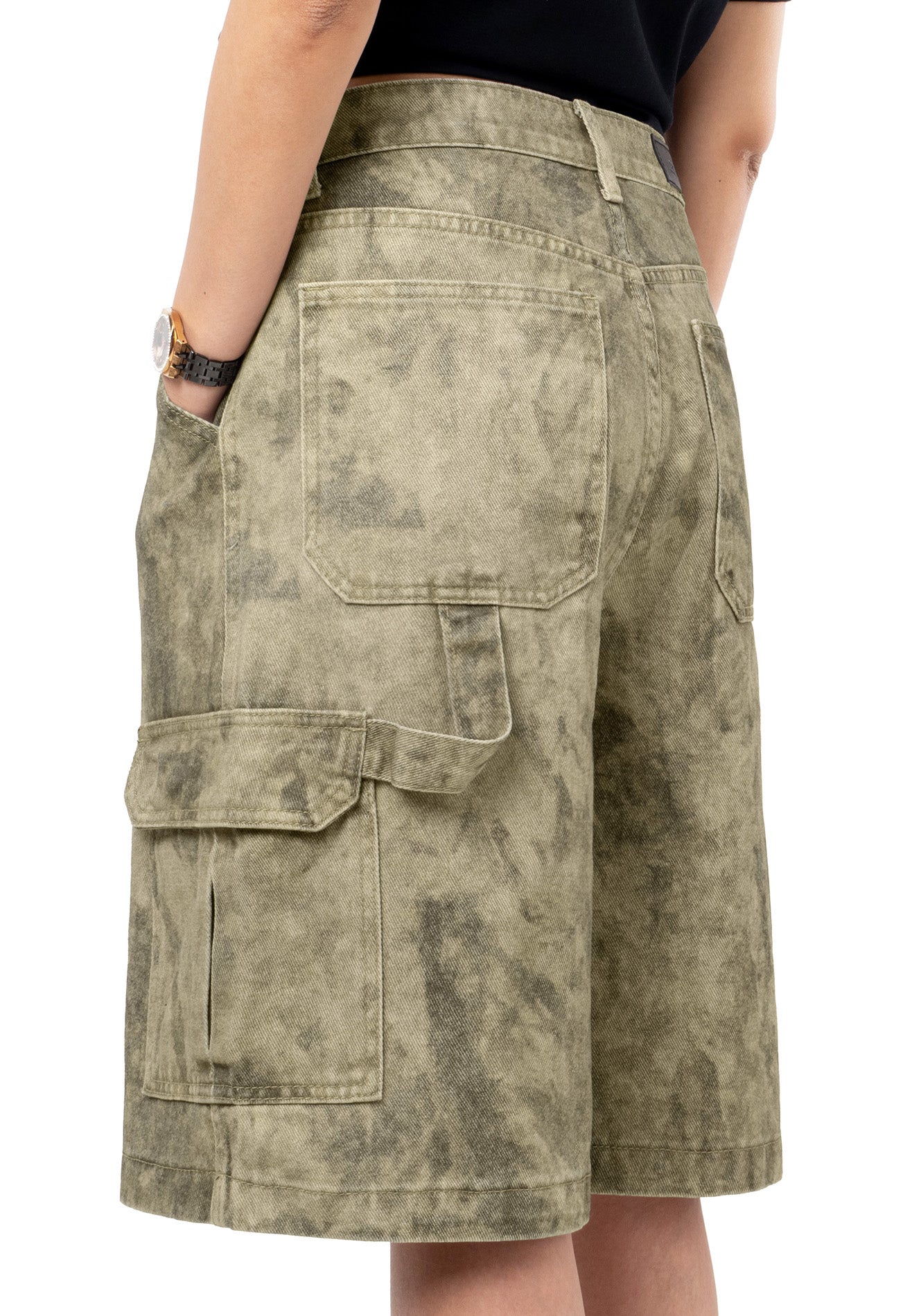 DRUM SELECT Digital Print Cargo Jorts- Khaki