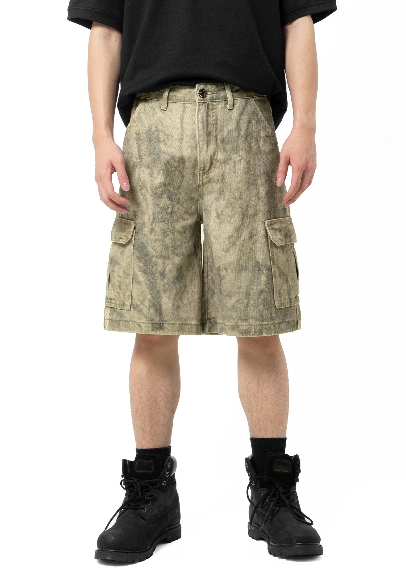 DRUM SELECT Digital Print Cargo Jorts- Khaki