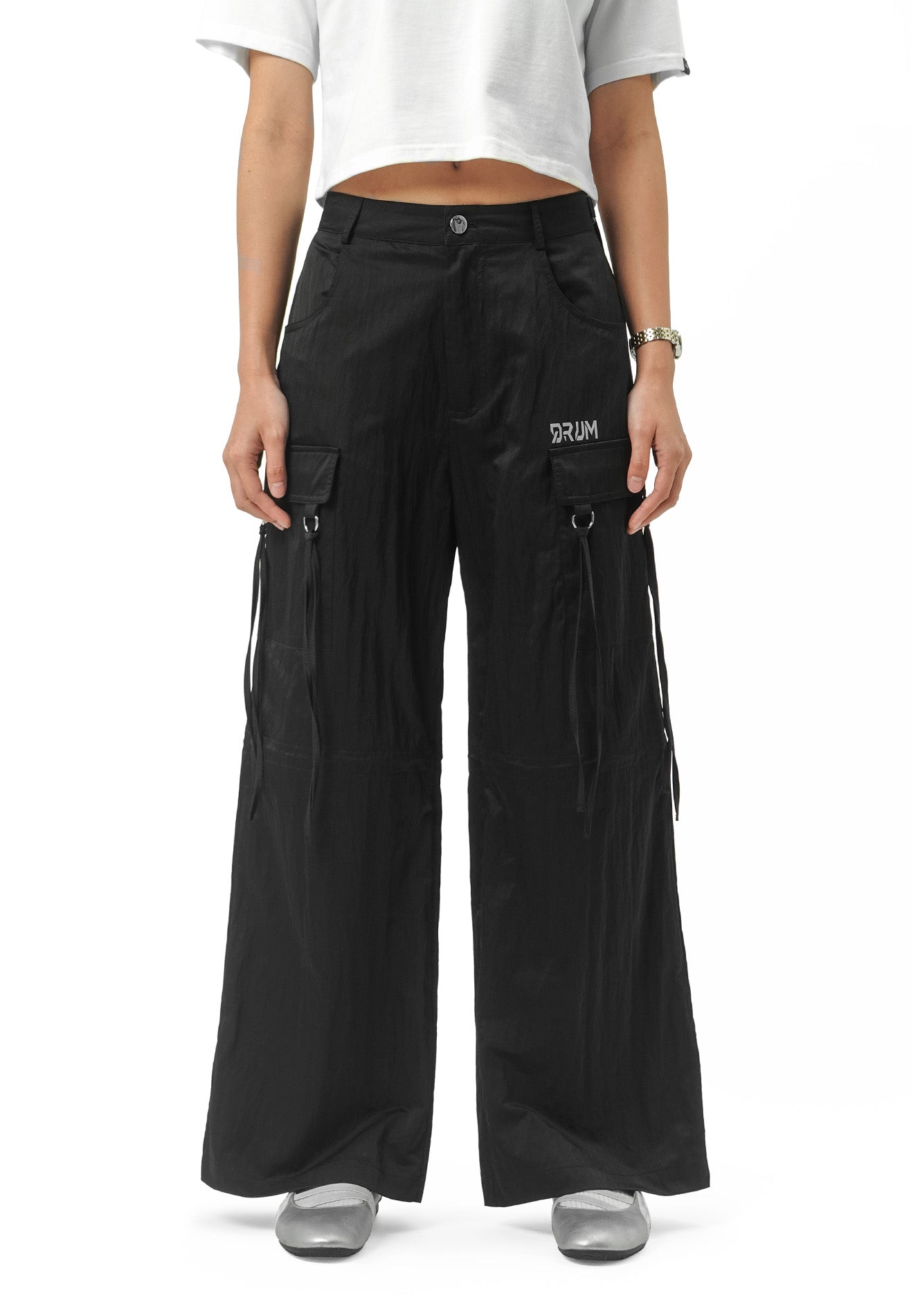 DRUM SELECT Ladies Reflective details Cargo Pants- Black