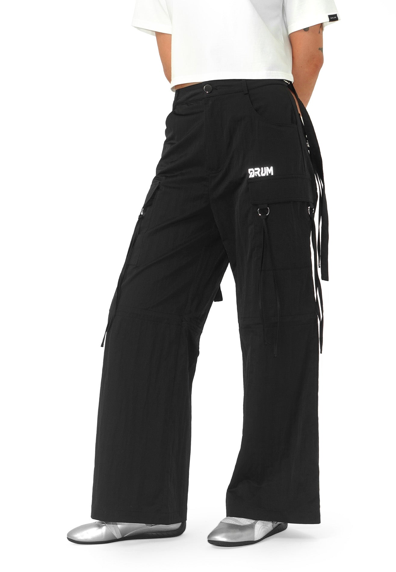 DRUM SELECT Ladies Reflective details Cargo Pants- Black