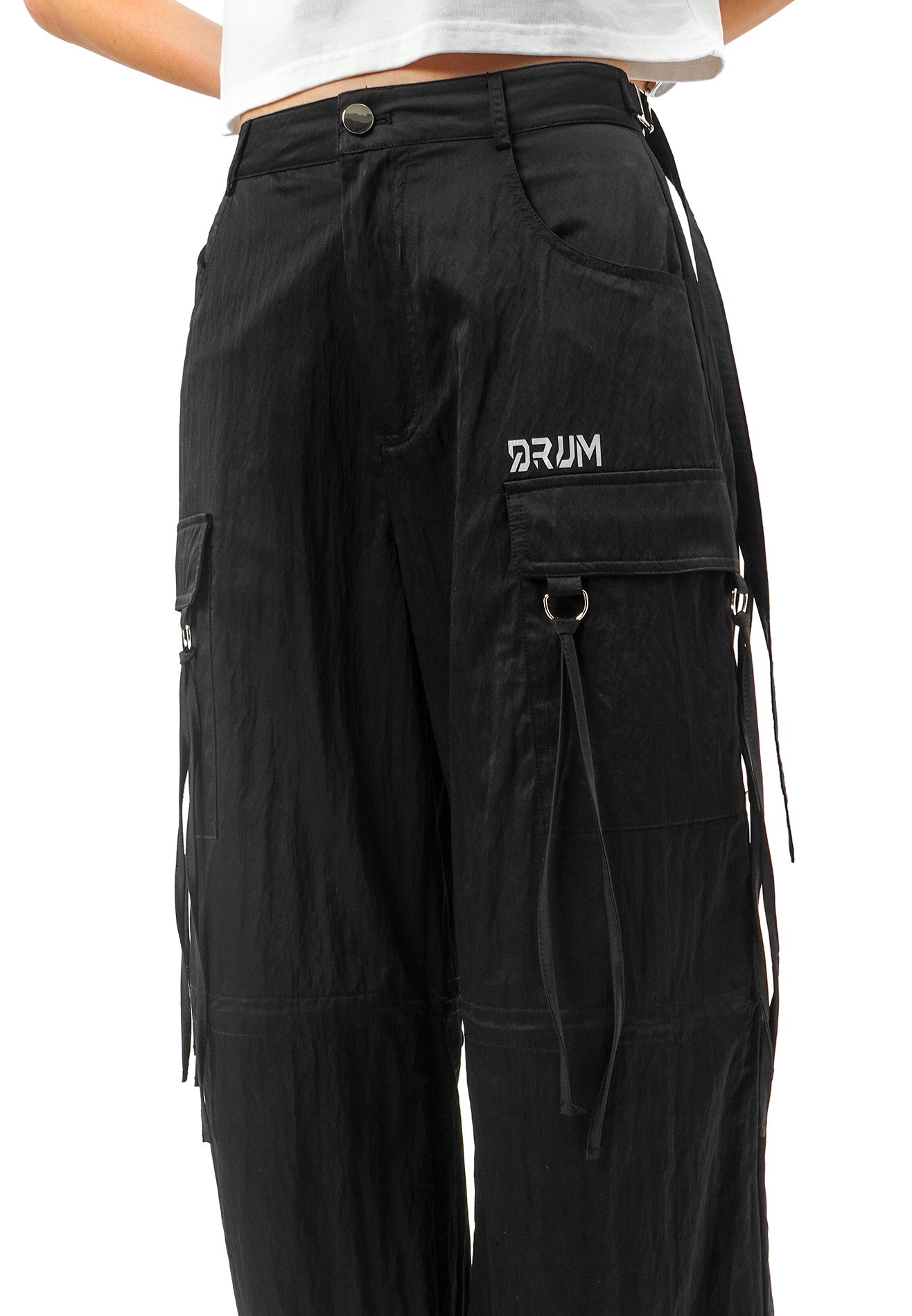 DRUM SELECT Ladies Reflective details Cargo Pants- Black