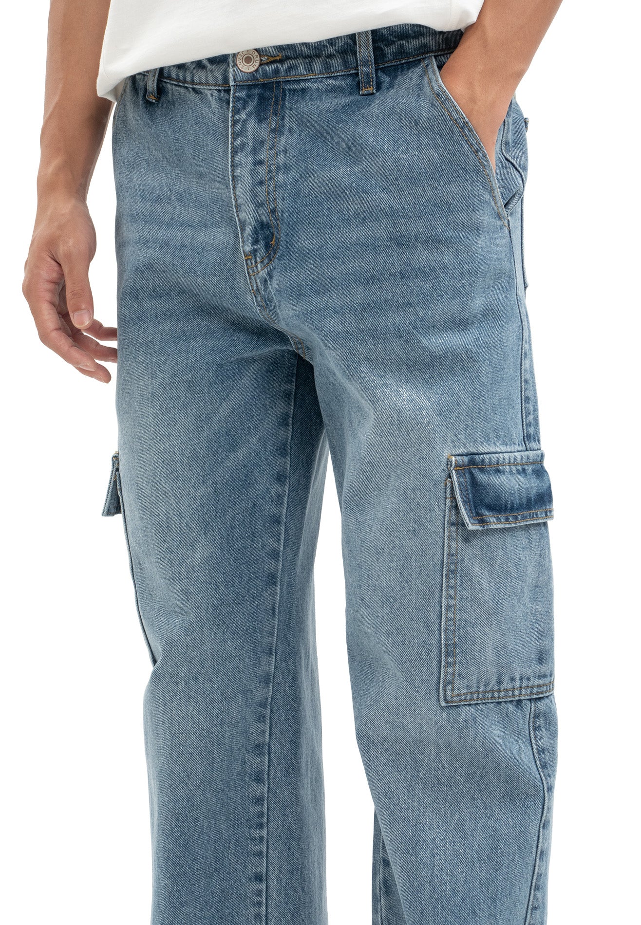 DRUM SELECT 2 Pockets Detailed Straight Cut Cargo- Light Blue