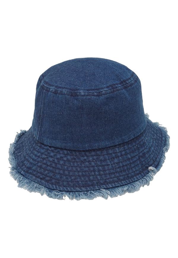 DRUM Washed Denim Raw Hem Bucket Hat - Blue
