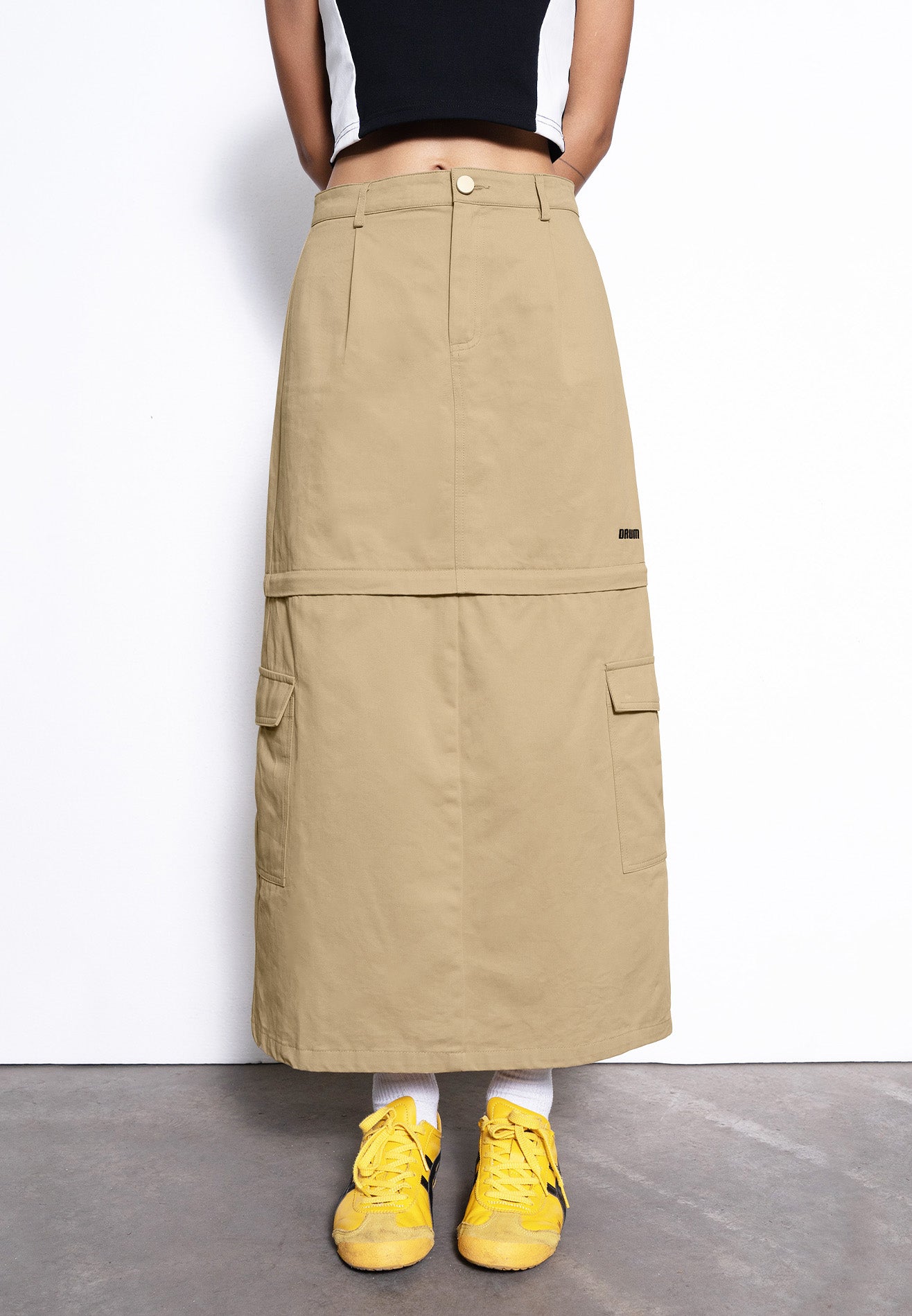 Select Women 2 Ways Detachable Aline Long Skirt- Khaki