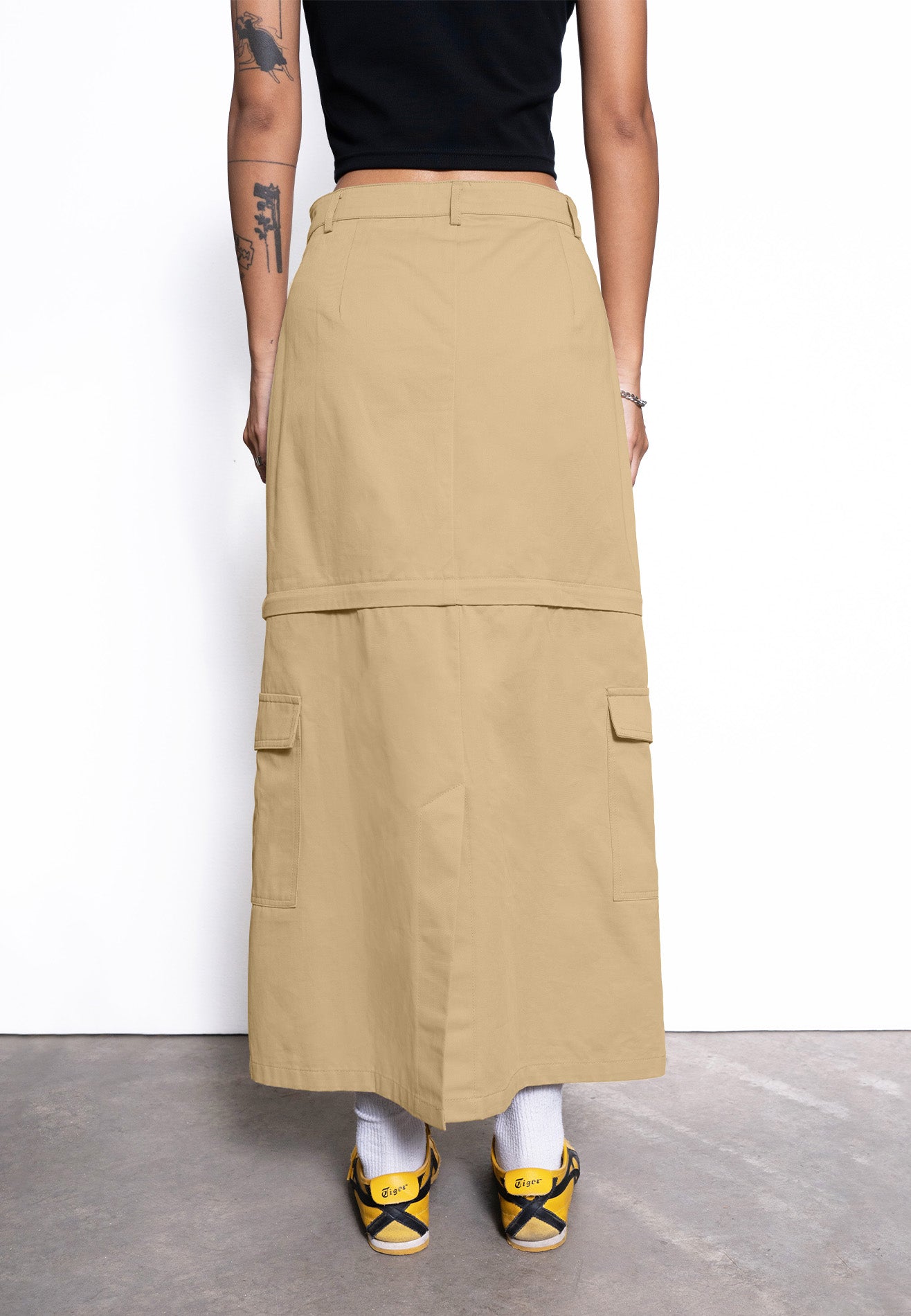 Select Women 2 Ways Detachable Aline Long Skirt- Khaki