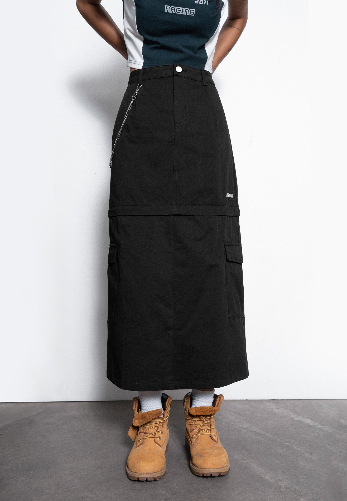 Select Women 2 Ways Detachable Aline Long Skirt- Black