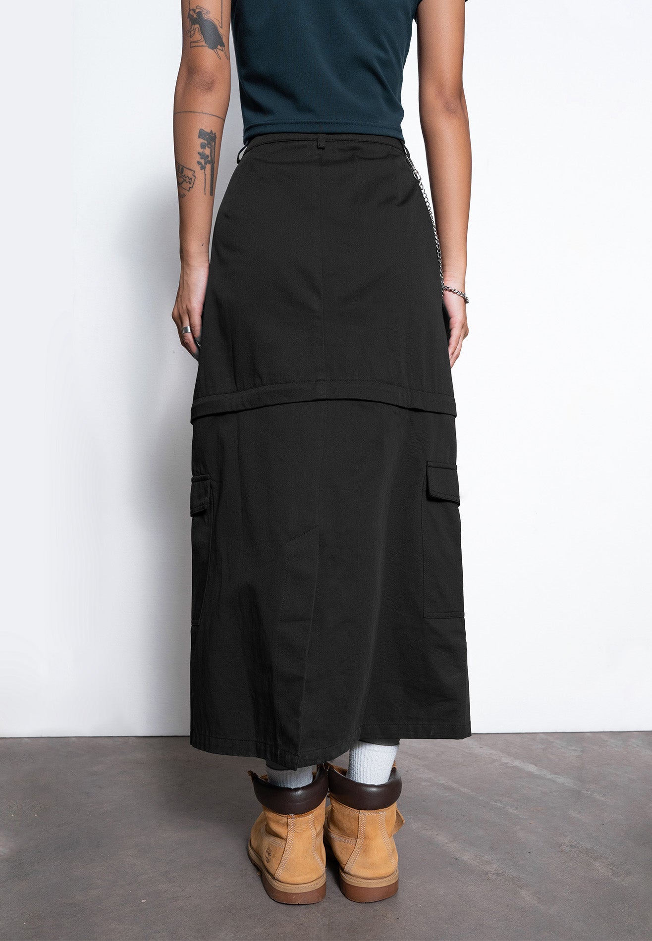 Select Women 2 Ways Detachable Aline Long Skirt- Black