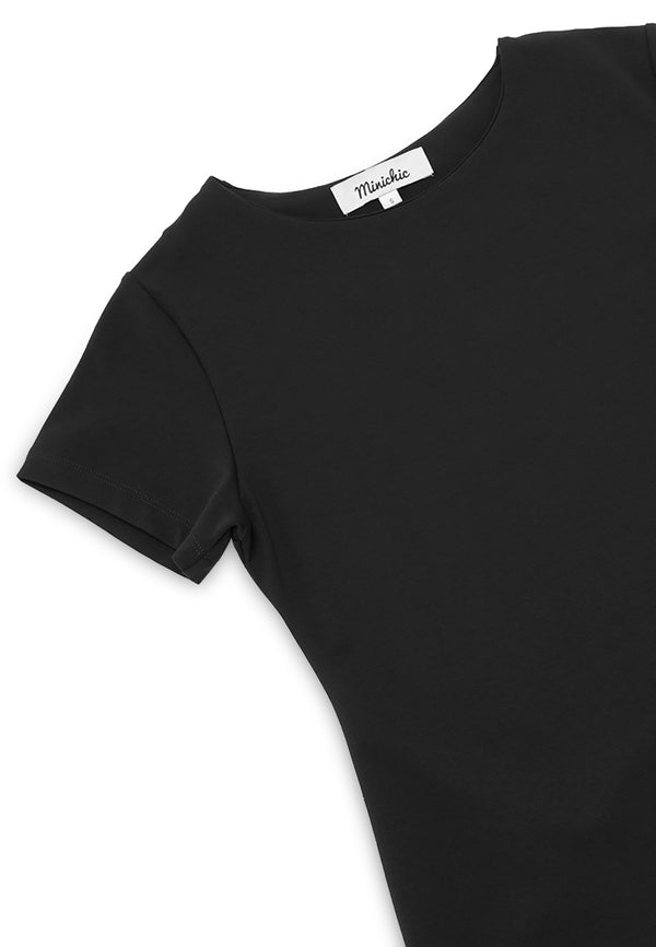 Classic Short Sleeve Bodycon Dress-Black