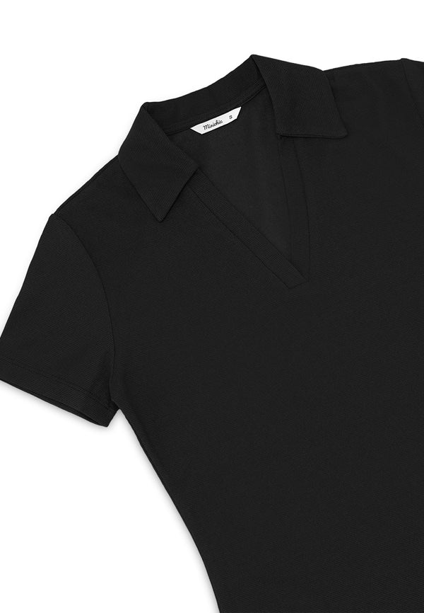 Collar Slim fit Knit Dress- Black