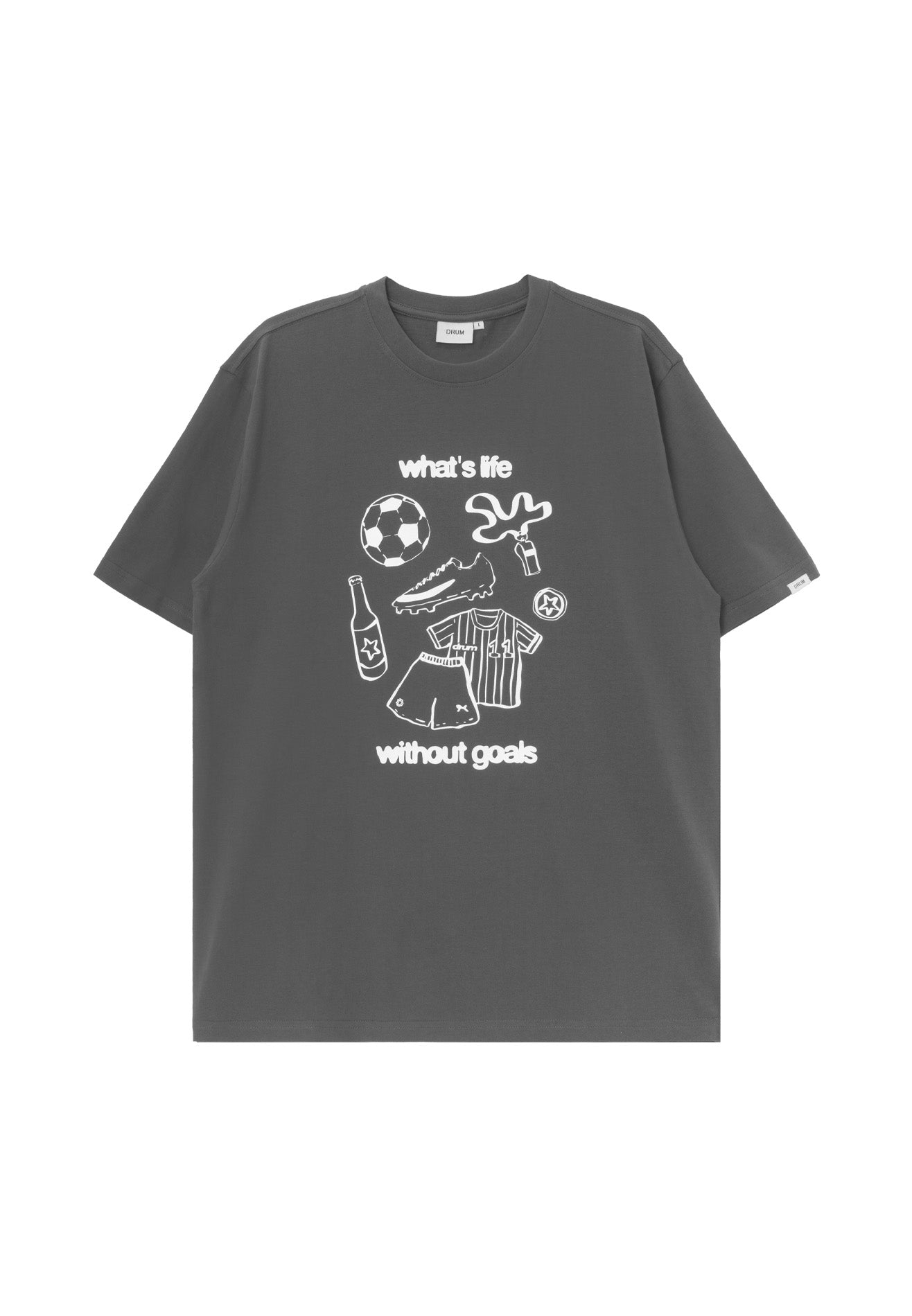 DRUM E. Football Graphic Relaxed Fit Tee- Dark Grey