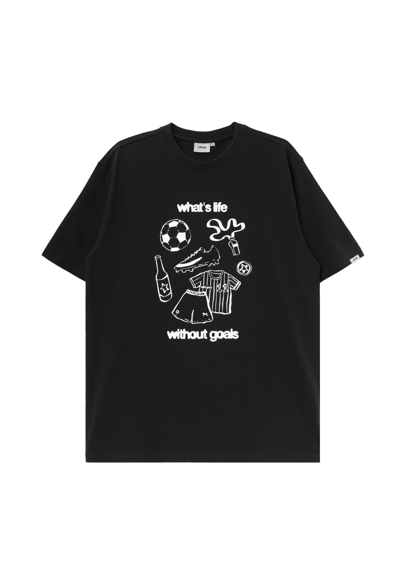 DRUM E. Football Graphic Relaxed Fit Tee- Black