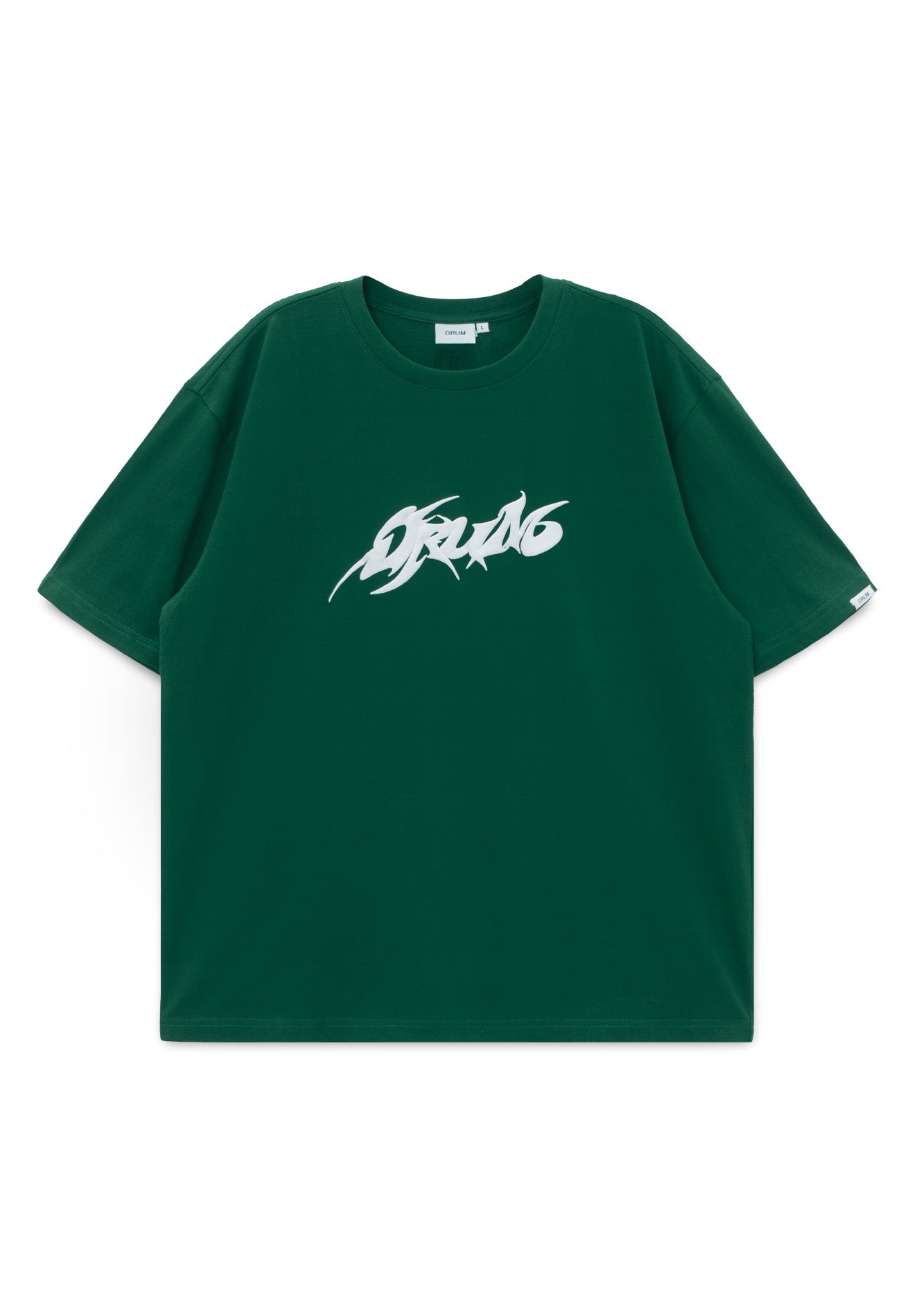 DRUM E. Logo Puff Print Relaxed Fit Tee- Dark Green