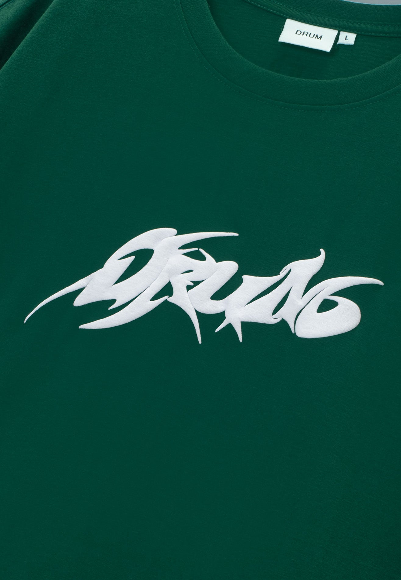 DRUM E. Logo Puff Print Relaxed Fit Tee- Dark Green