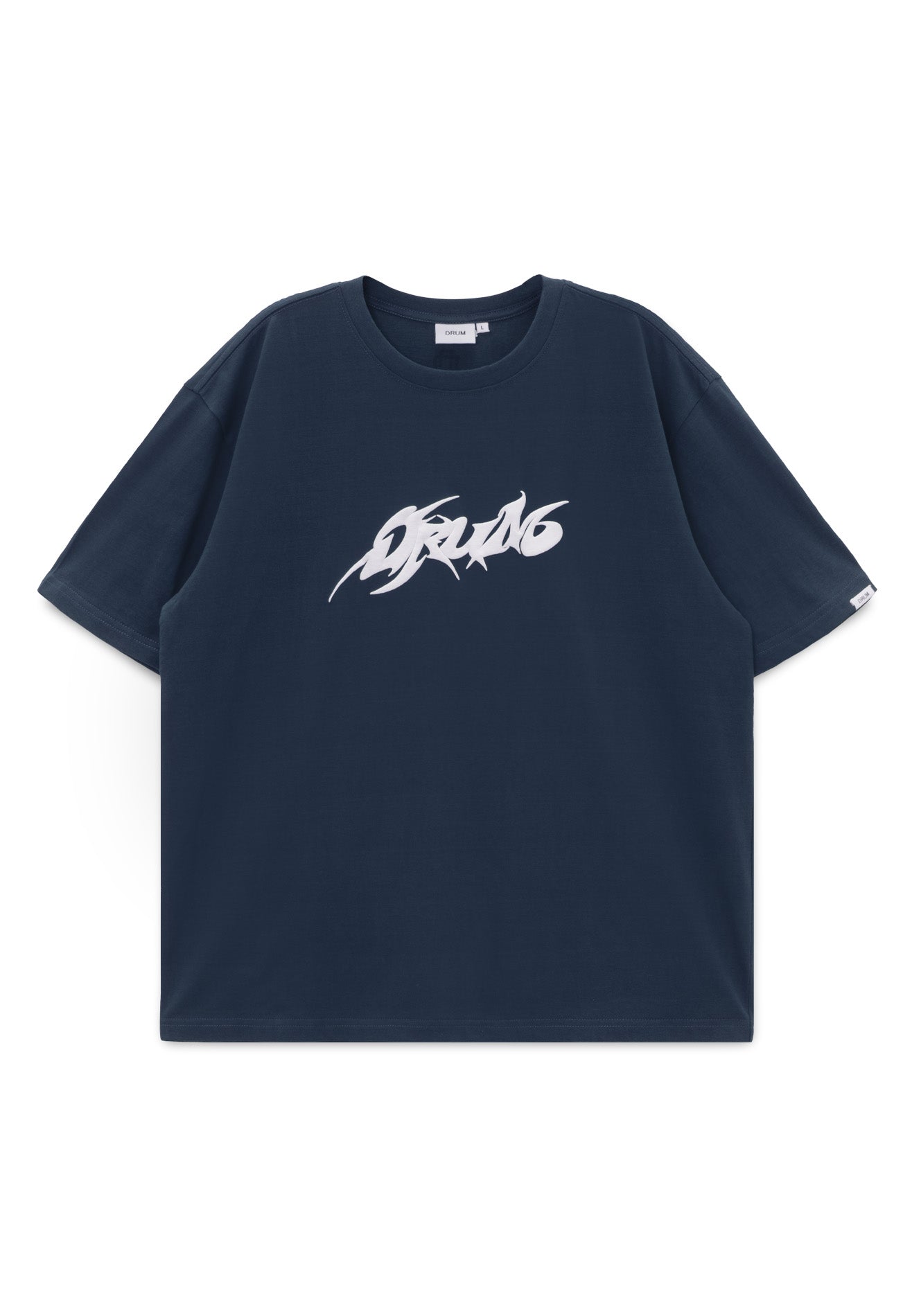 DRUM E. Logo Puff Print Relaxed Fit Tee- Navy