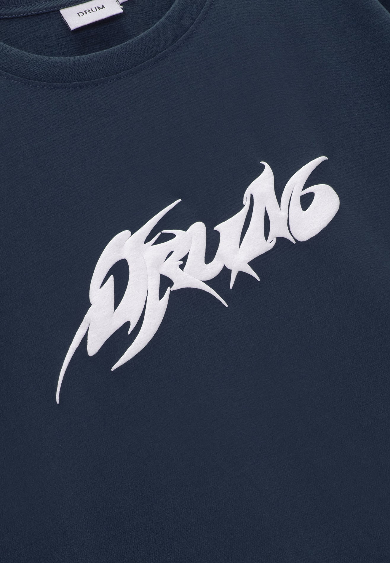 DRUM E. Logo Puff Print Relaxed Fit Tee- Navy