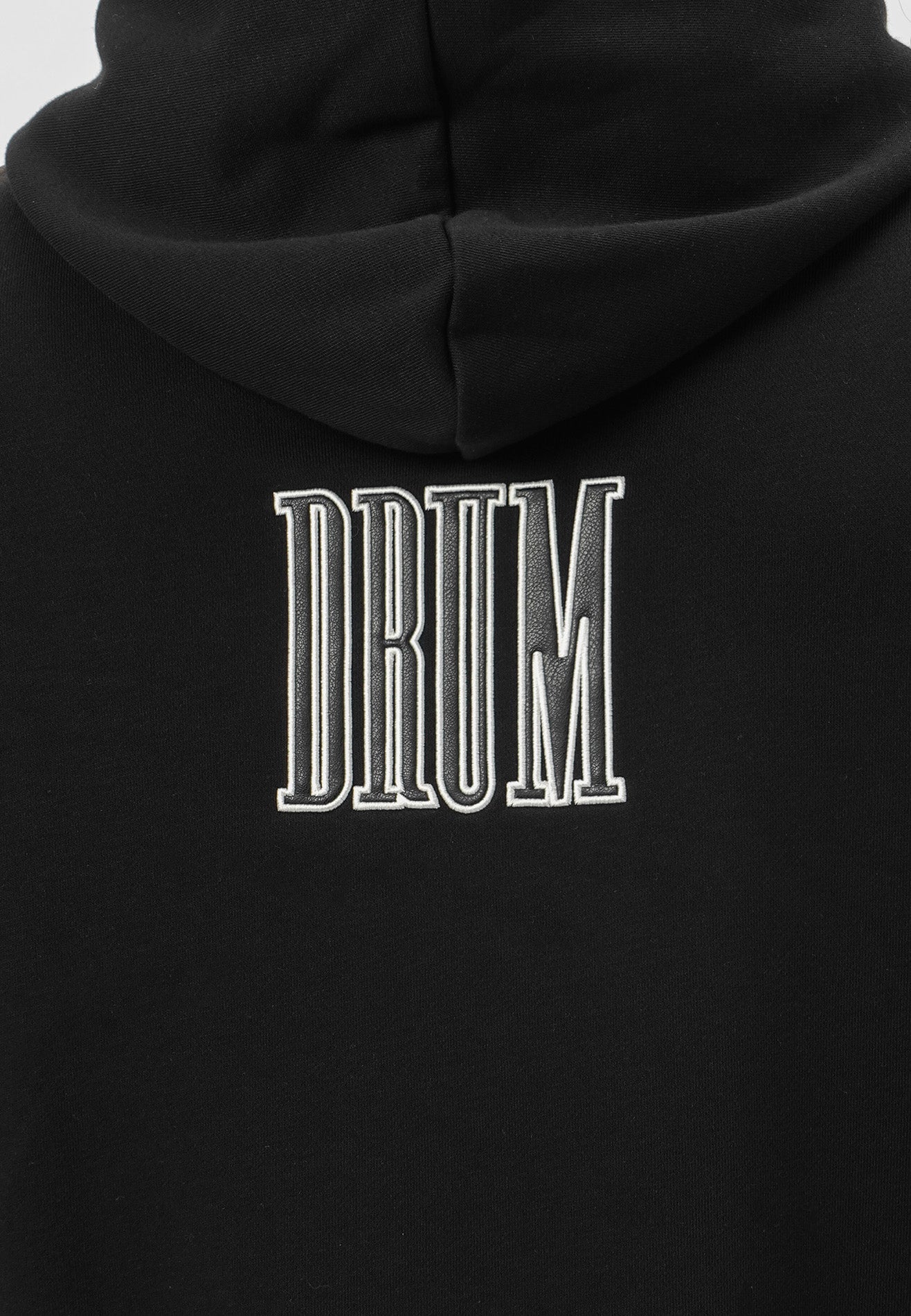 DRUM SELECT Studded Embroidery PU Long Sleeve Zip Hoodie- Black